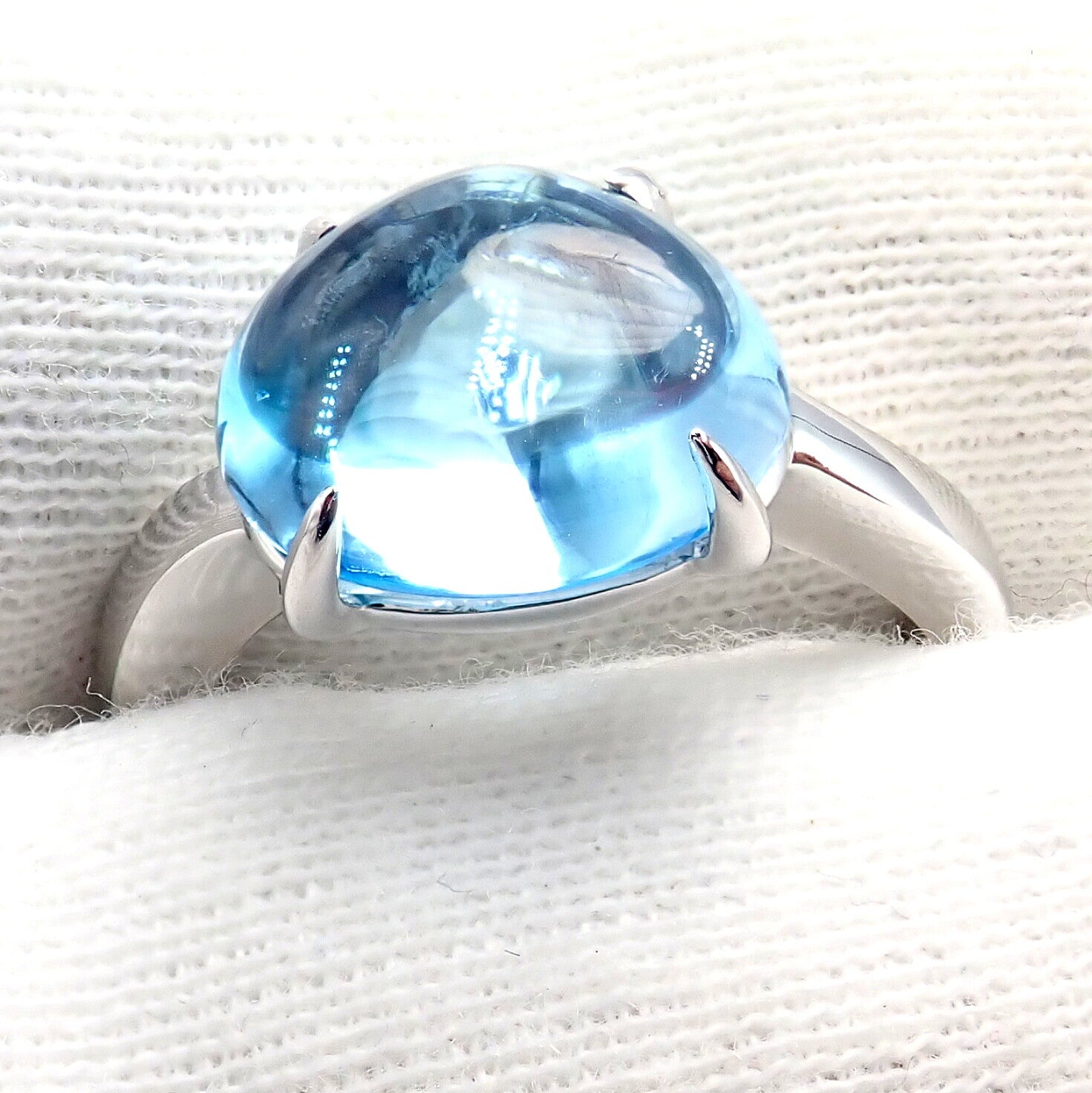Authentic Bulgari 18k White Gold Mediterranean Eden Blue Topaz Ring - Size 6 | Luxury Jewelry for Women, Elegant Gift for Anniversary, Engagement & Special Occasions