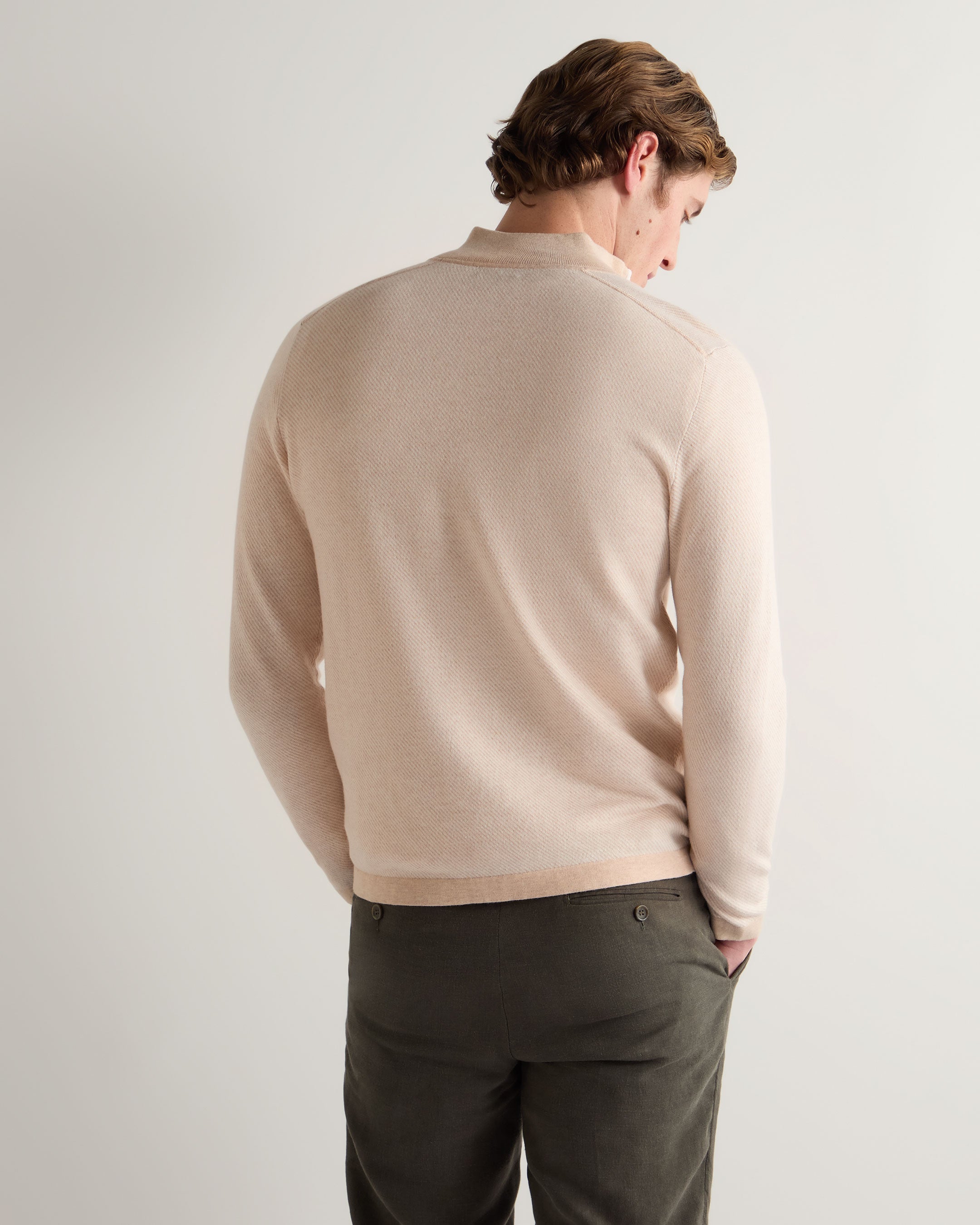 Men's Salcombe Jacquard Half Zip Cotton Cashmere Sweater in Sandstone Brown - Premium Knitwear for Casual Wear & Outdoor Activities