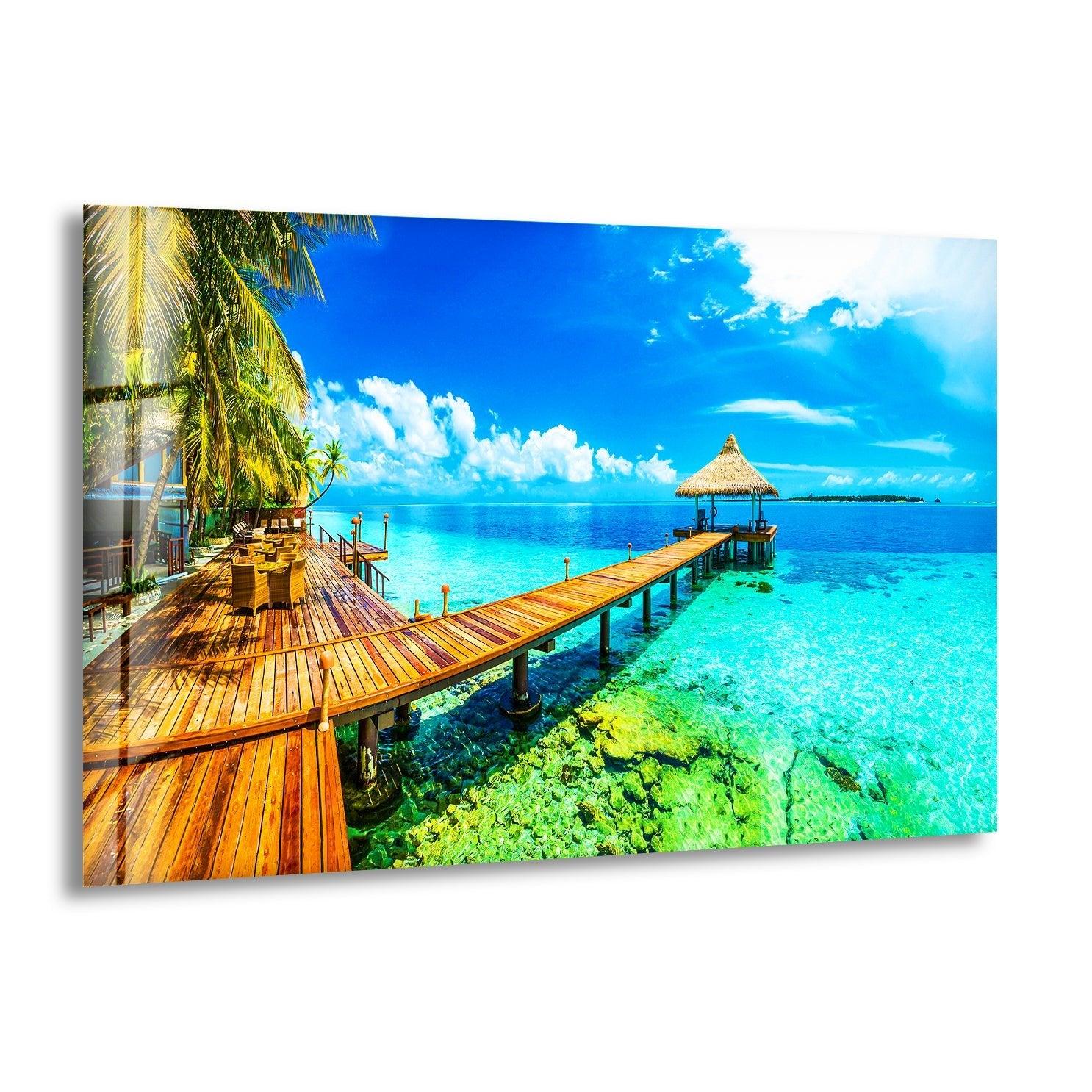 Stunning Tropical Island Glass Wall Art - Handmade Beach Decor for Living Room, Bedroom & Office - Perfect Coastal Home Accent