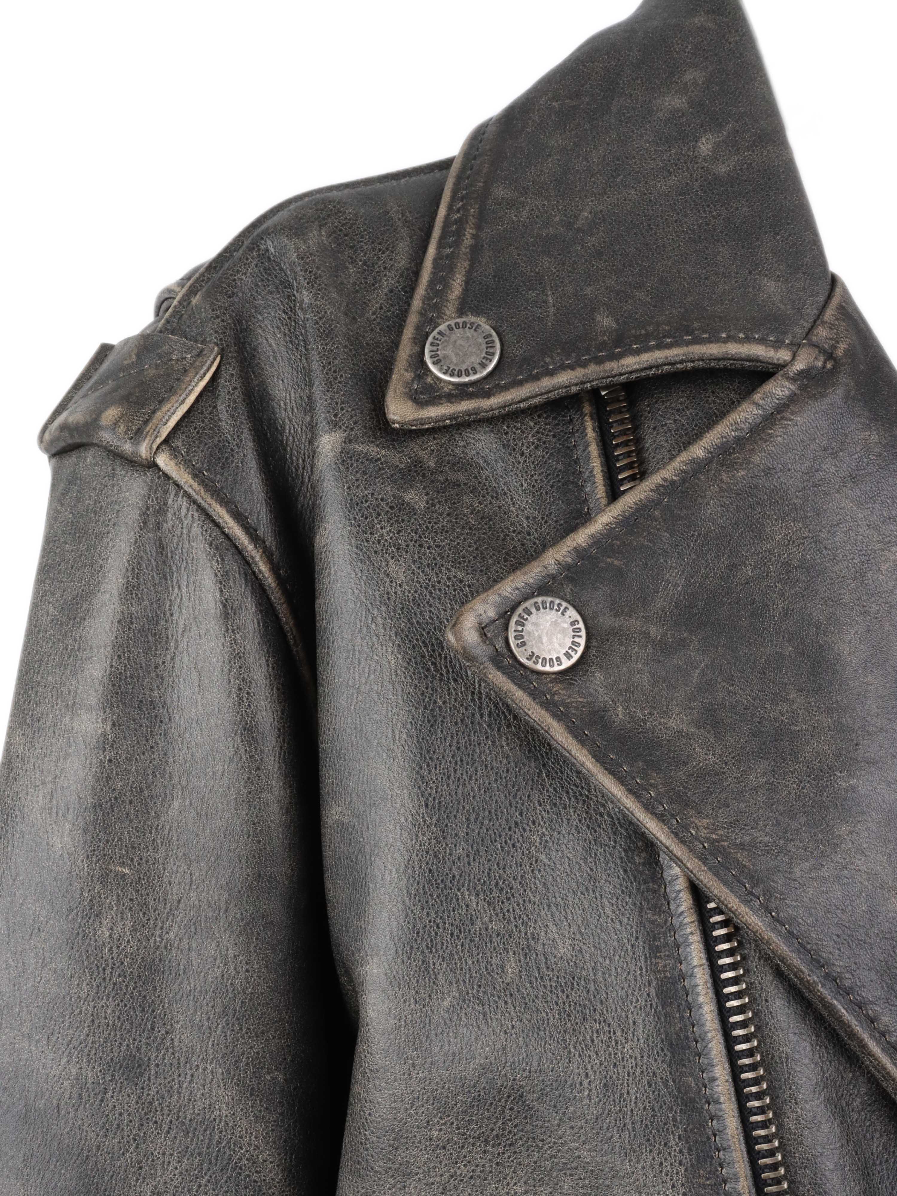 Golden Goose Men's Leather Biker Jacket - Premium Motorcycle Jacket for Men - Stylish & Durable for Riding & Casual Wear