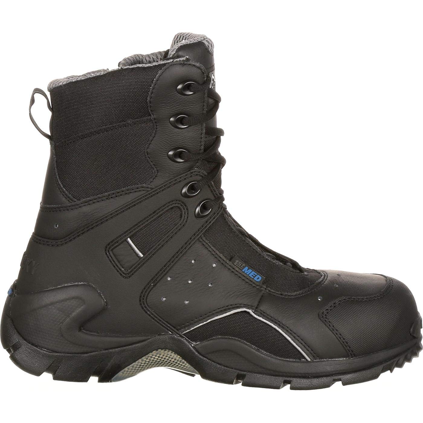 ROCKY 1st Med Carbon Fiber Toe Puncture-Resistant Side-Zip Waterproof Work Boots for Men - Slip Resistant Safety Shoes for Construction, Warehouse & Public Service Workers