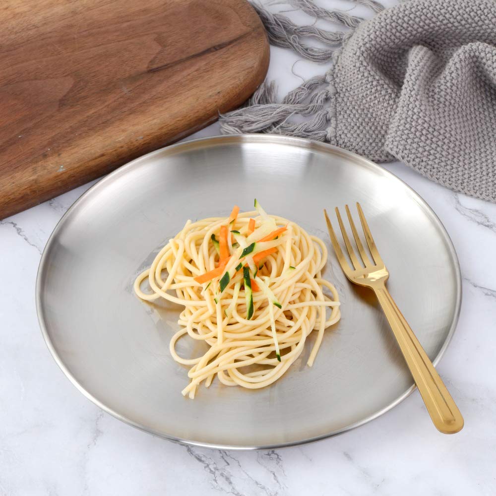 4-Piece Stainless Steel Dinner Plates Set - 9.1 Inch Colorful Metal Platters for Camping, Picnics & Outdoor Dining - Dishwasher Safe, Scratch-Resistant & Durable (Silver) - Perfect for BBQs, Parties & RV Trips