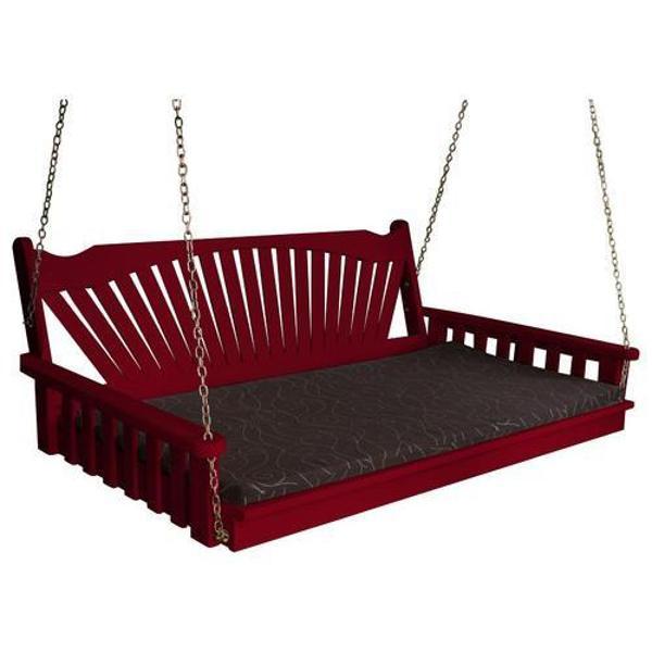Yellow Pine Swing Bed with Fanback - Outdoor Hanging Bed for Porch, Patio, or Garden Relaxation