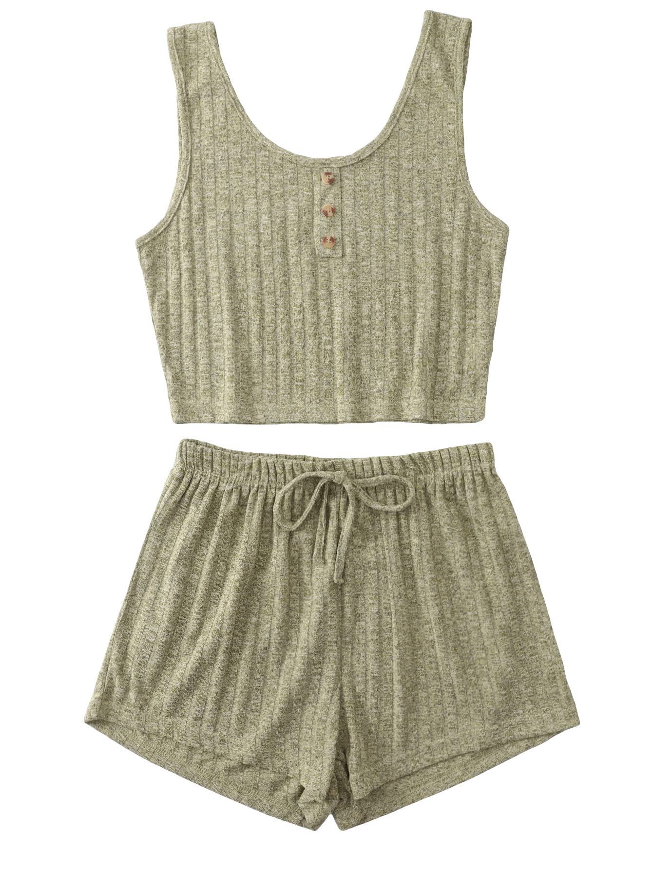 SOLY HUX Women's Ribbed Knit Pajama Set - Sleep & Lounge Wear for Comfort