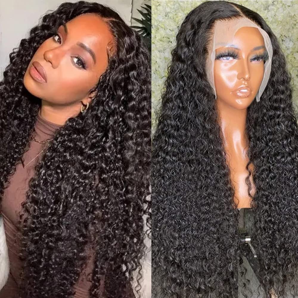 13x6 HD Transparent Lace Front Wig 200% Density Human Hair - Pre Plucked Glueless Kinky Curly Wig with Baby Hair & Bleached Knots for Women | 24 Inch Natural Look for Daily Wear, Parties & Special Occasions