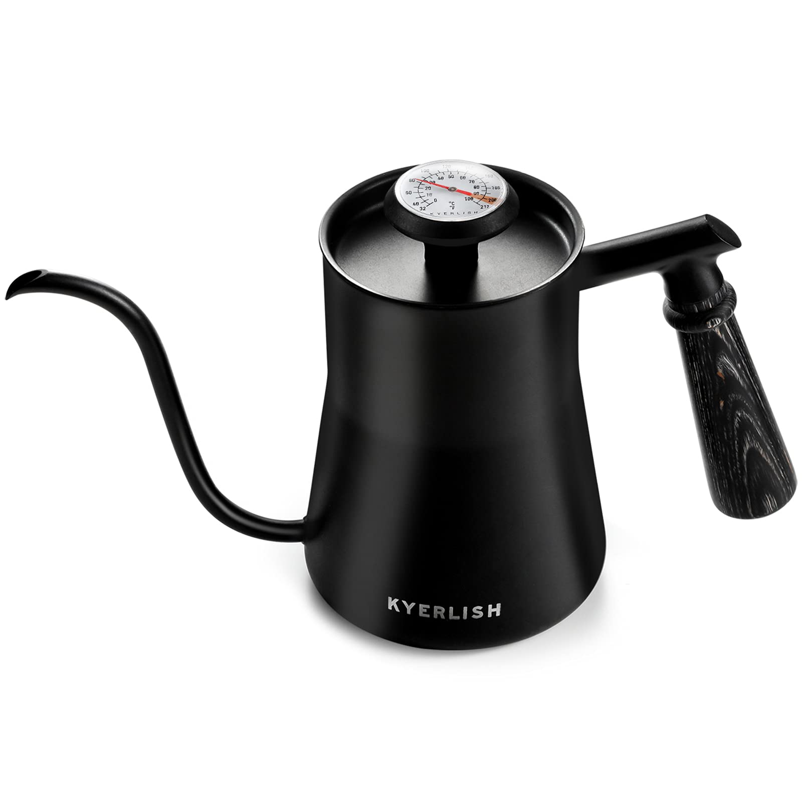 KYERLISH 500ml Stainless Steel Gooseneck Kettle with Thermometer - Precision Pour Over Coffee & Tea Kettle for Home Brewing, Specialty Drip Coffee, and Tea Ceremonies (18oz)