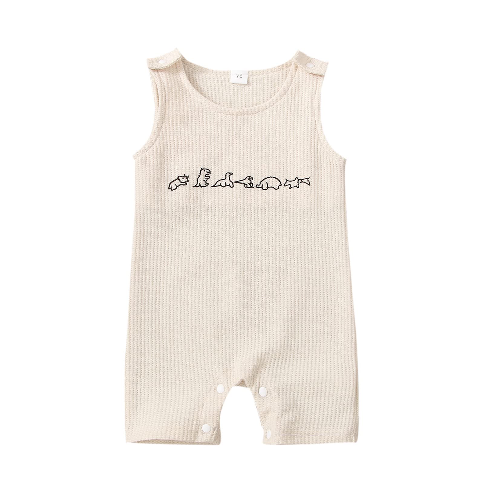 Douhoow Newborn Infant Baby Boy Girl Dinosaur Print Sleeveless Romper Jumpsuit - Summer Backless Overalls for Playtime & Outdoor Activities