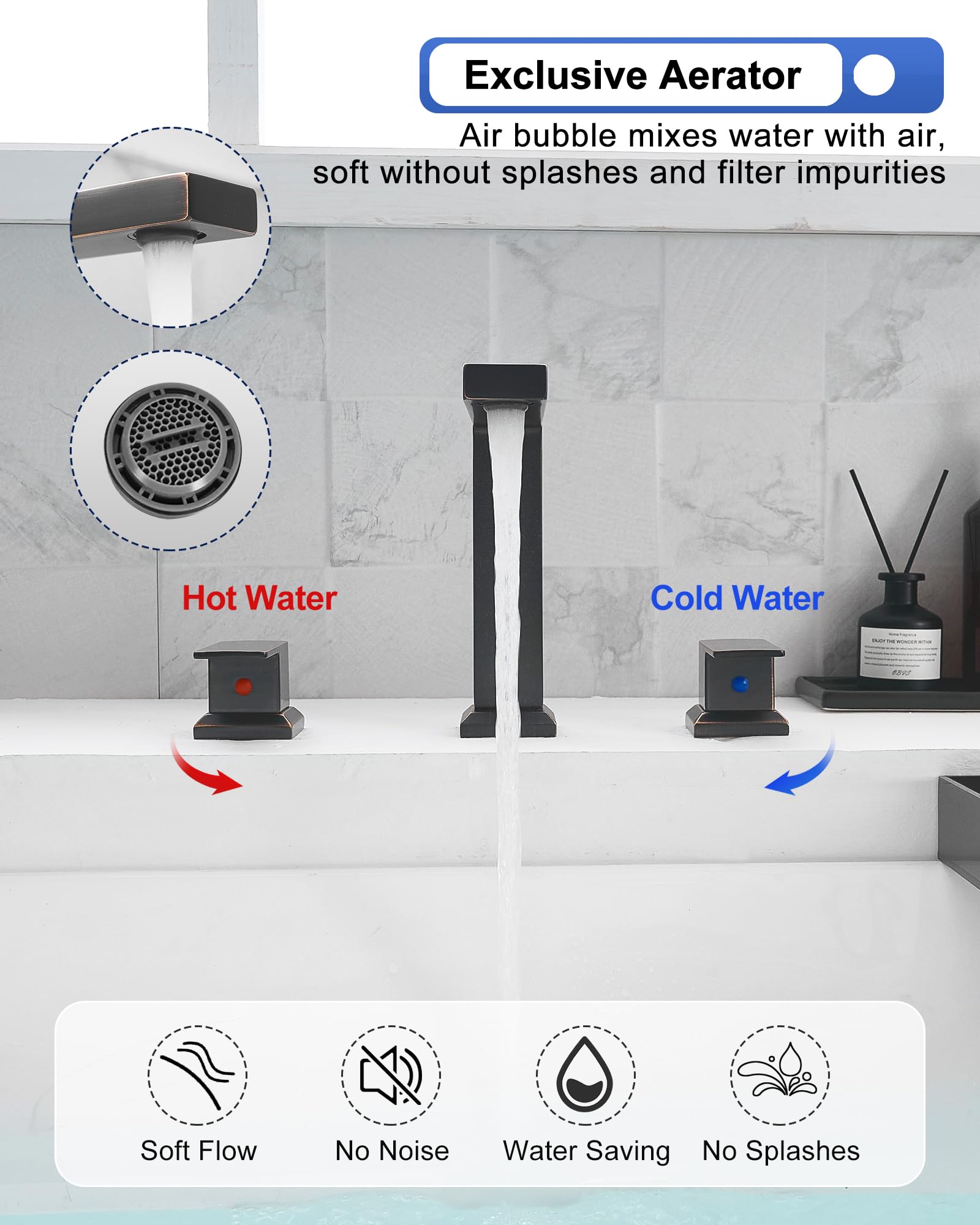 Oil Rubbed Bronze Roman Tub Faucet Set - 2 Handle Brass Bathtub Faucet with Mix Air Aerator - 3 Hole Deck Mount No Leaking Bathroom Faucet for Luxury Spa & Master Bathroom Renovation