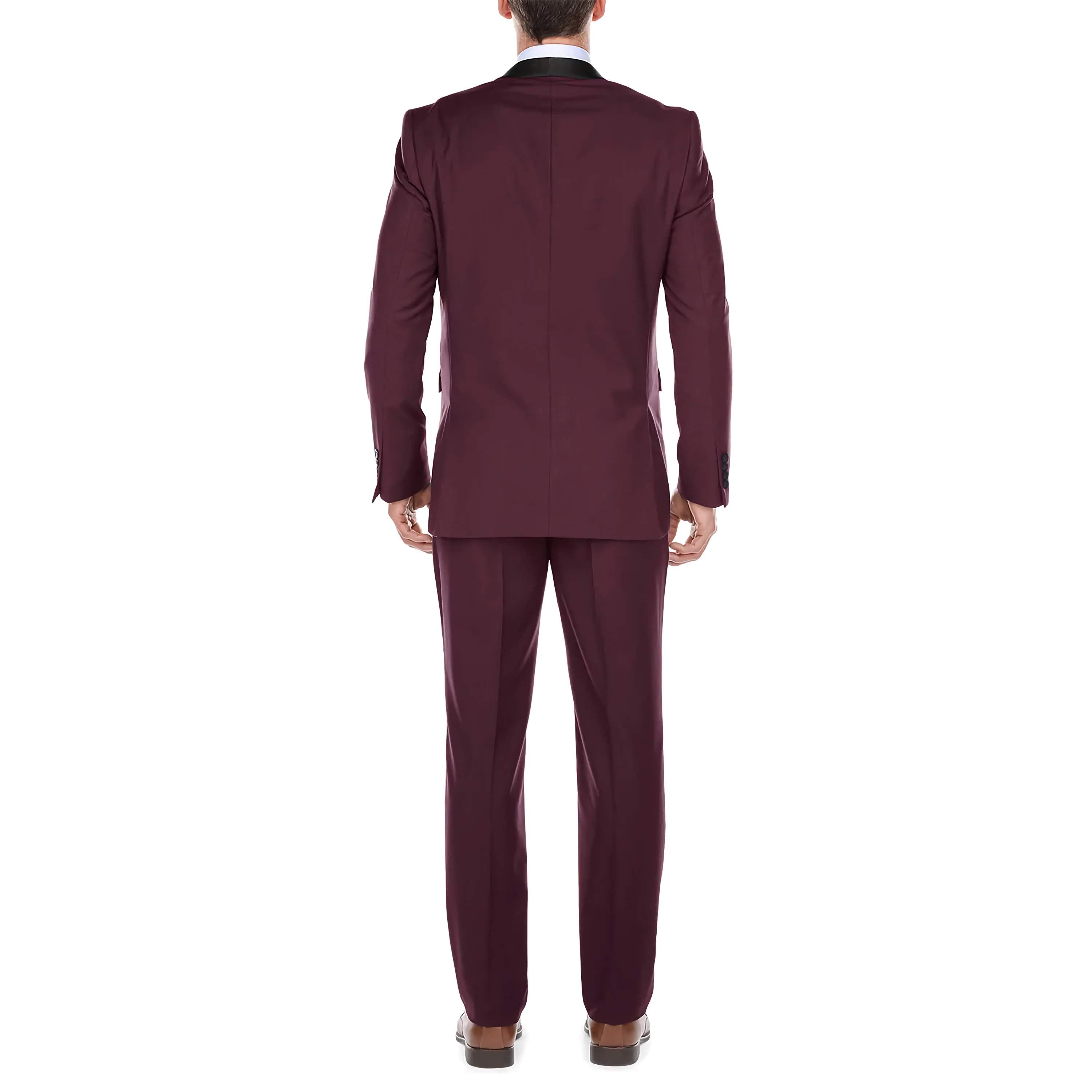 Burgundy 2 Piece Tuxedo Shawl Lapel Slim Fit Suit for Men - Elegant Formal Wear for Weddings, Prom & Special Occasions