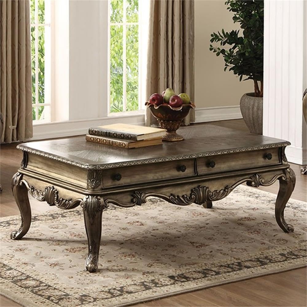 Vintage Oak Coffee Table with 2 Drawers - Living Room Storage Solution