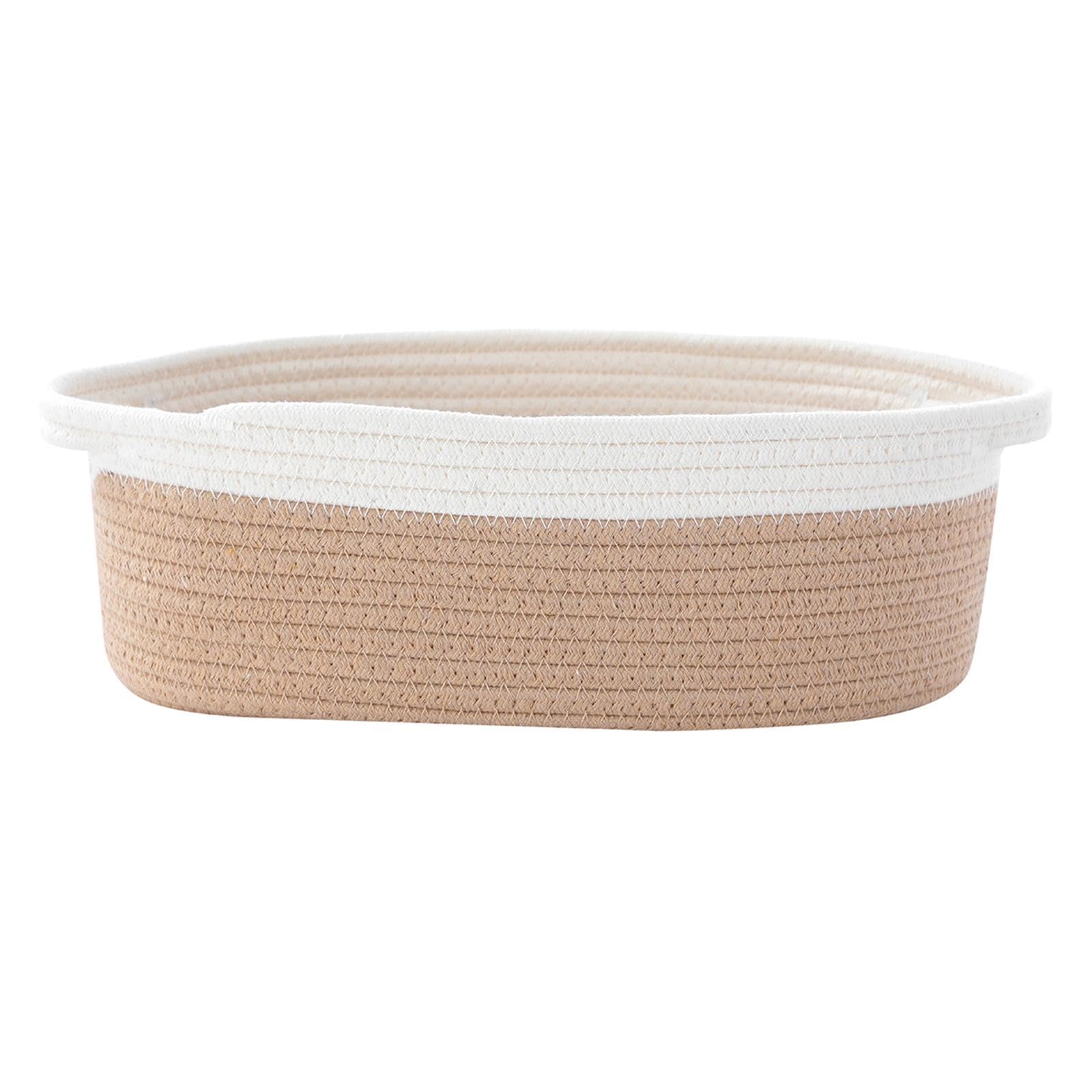 Bestga Cotton Rope Woven Basket with Handle - 30x20x12.5cm Sturdy Decorative Storage Basket for Baby Nursery, Laundry, Towels & Snacks - White & Yellow Home Organization Gift