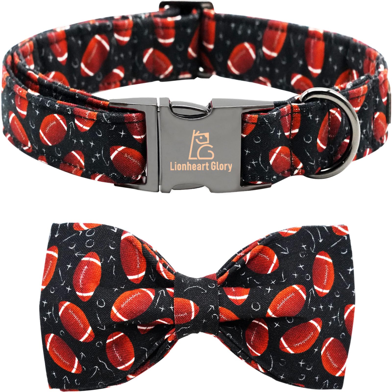 Lionheart Glory Adjustable Cotton Dog Bow Tie Collar for X-Small Dogs - Handmade Comfortable Rugby Pet Collar with Cute Bow - Perfect for Pet Parties, Photo Shoots & Special Occasions