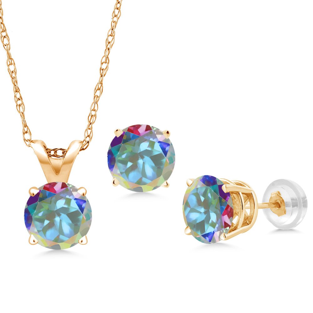 14K Yellow Gold Birthstone Pendant & Earrings Set for Women | Round 6MM Gemstone | 18