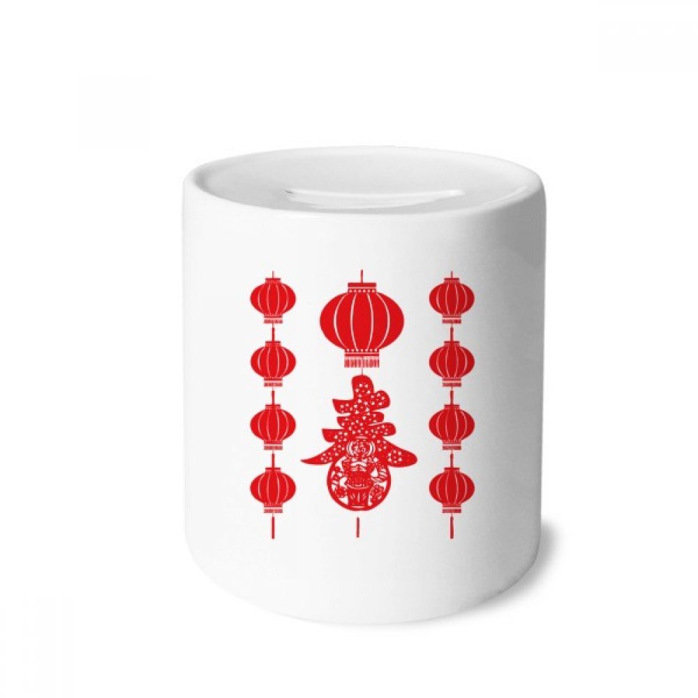 DIYthinker Traditional Red Chinese Lantern Ceramic Piggy Bank - Handmade Coin Box for Savings, Asian Home Decor & Feng Shui Money Gift for Housewarming, Birthday, Lunar New Year Celebration