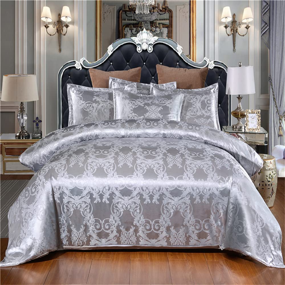 European Jacquard Bedding Set - Queen Size Comforter with Elegant Vintage Floral Pattern | 100% Microfiber 3-Piece Set Includes Comforter & 2 Pillowcases | Perfect for Master Bedroom, Guest Room & Luxury Hotel Decor