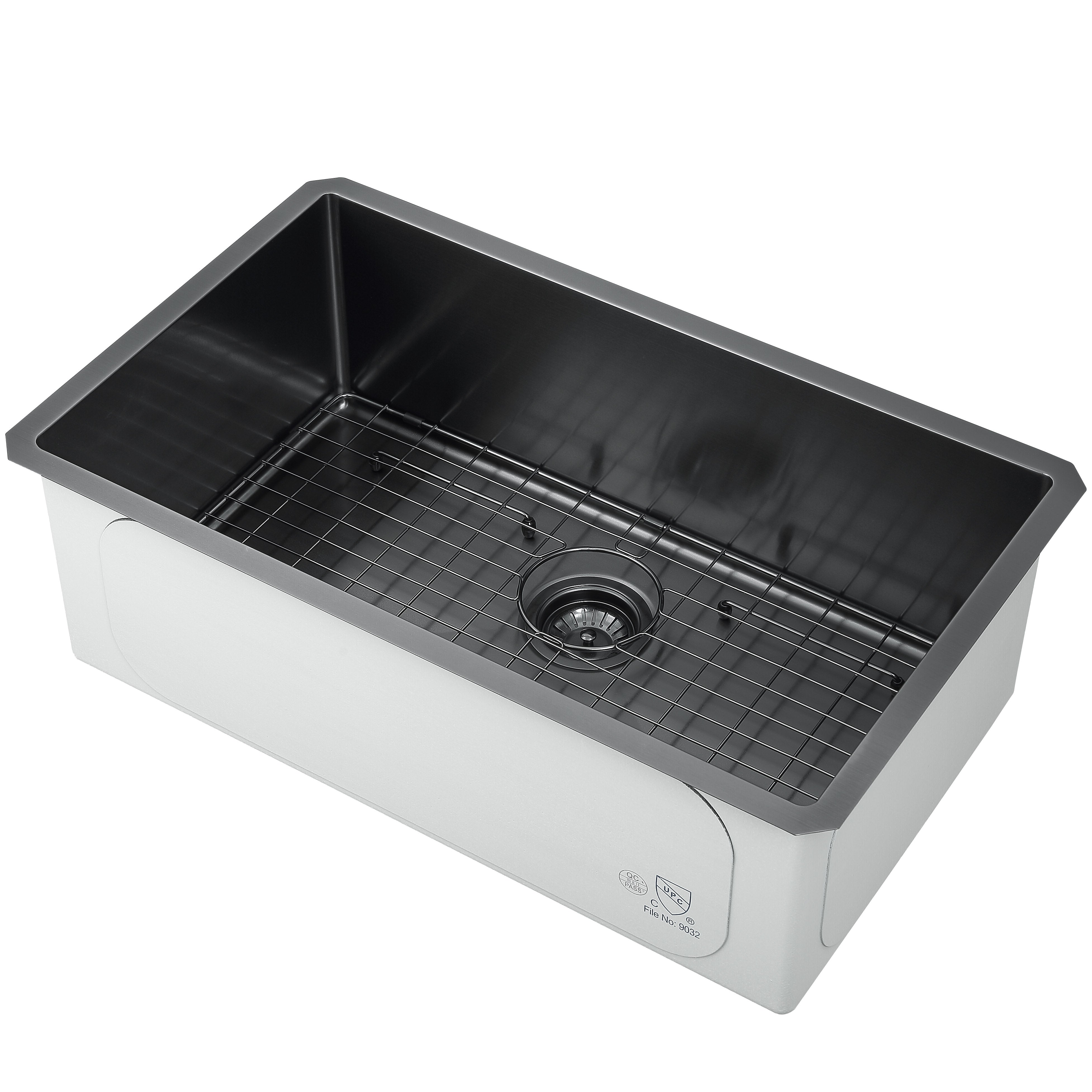 Premium 30-inch Undermount Single Bowl Stainless Steel Kitchen Sink with Black PVD Nano Coating, Grid & Strainer - Ideal for Modern Kitchens, Restaurants & Commercial Use