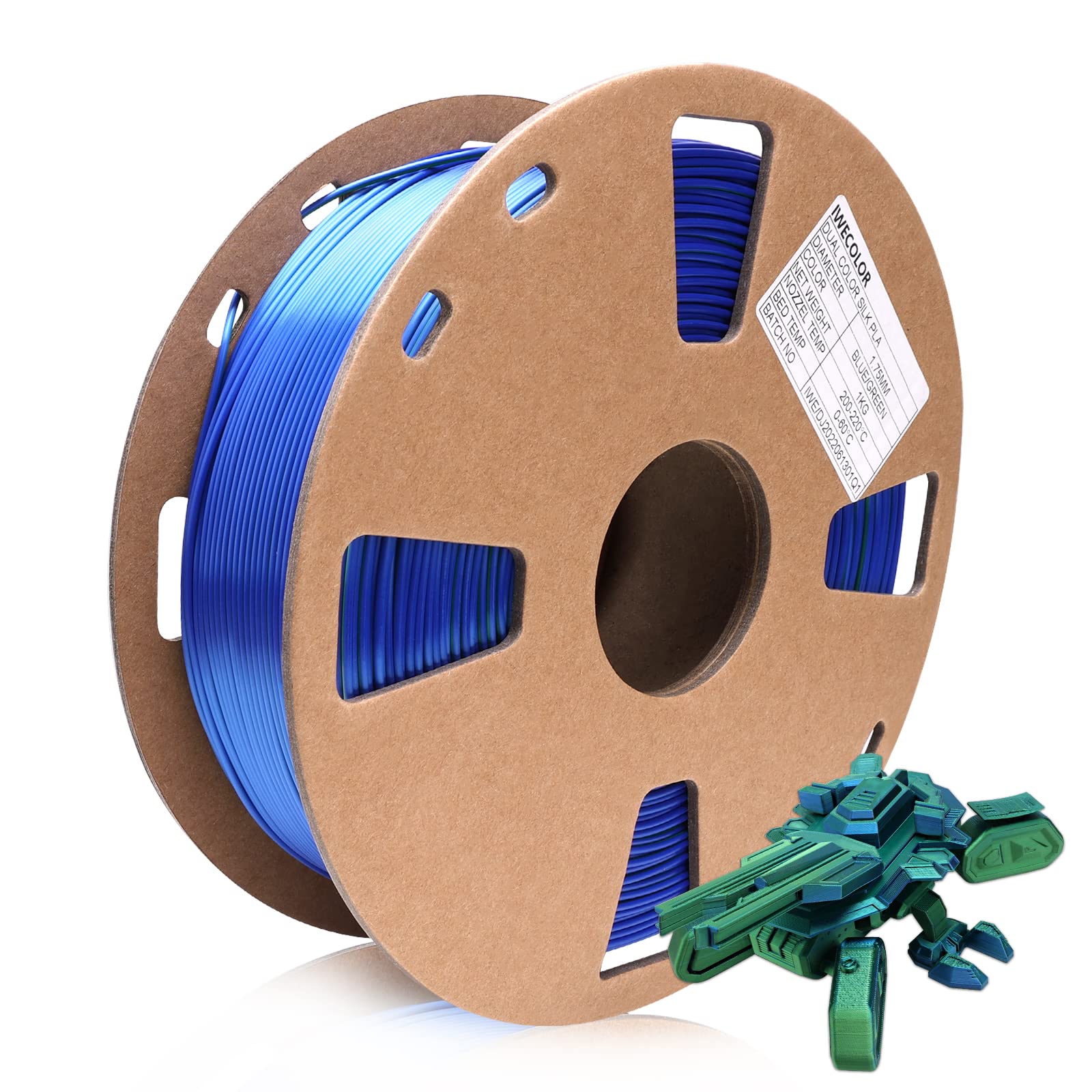 Premium 1.75mm PLA 3D Printer Filament - 1KG Spool with ±0.03mm Accuracy, Compatible with Most FDM Printers (Blue & Green) - Perfect for DIY Projects, Prototyping, and Creative 3D Printing