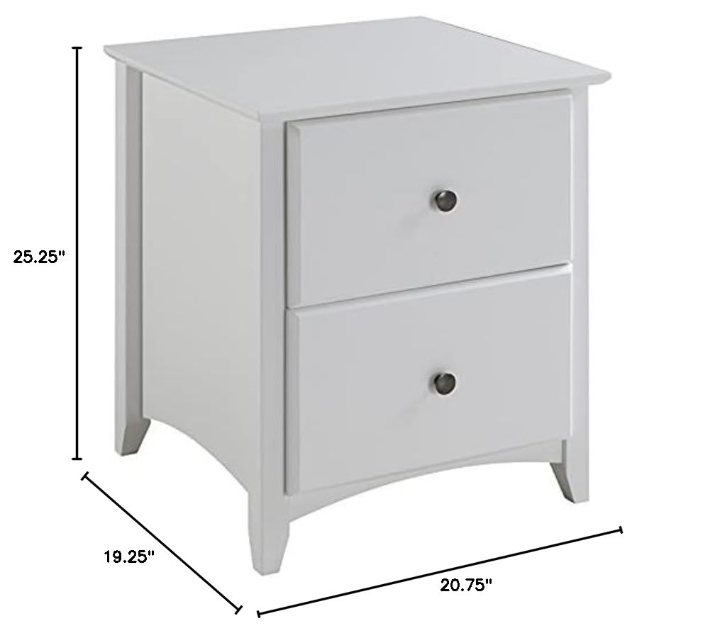 Camaflexi Shaker Style 2 Drawer Nightstand - White Wooden Bedside Table for Bedroom, Living Room & Office Storage