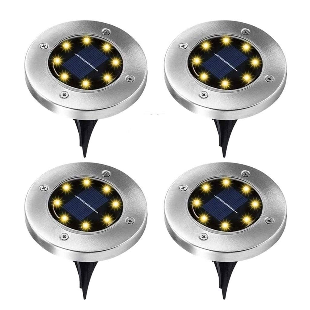 8 LED Solar Powered Ground Lights Outdoor - Stainless Steel Solar Garden Lights for Landscape, Walkway, Lawn, Steps & Deck Lighting | Weatherproof In-Ground Solar Lights for Pathway, Yard & Garden Decoration