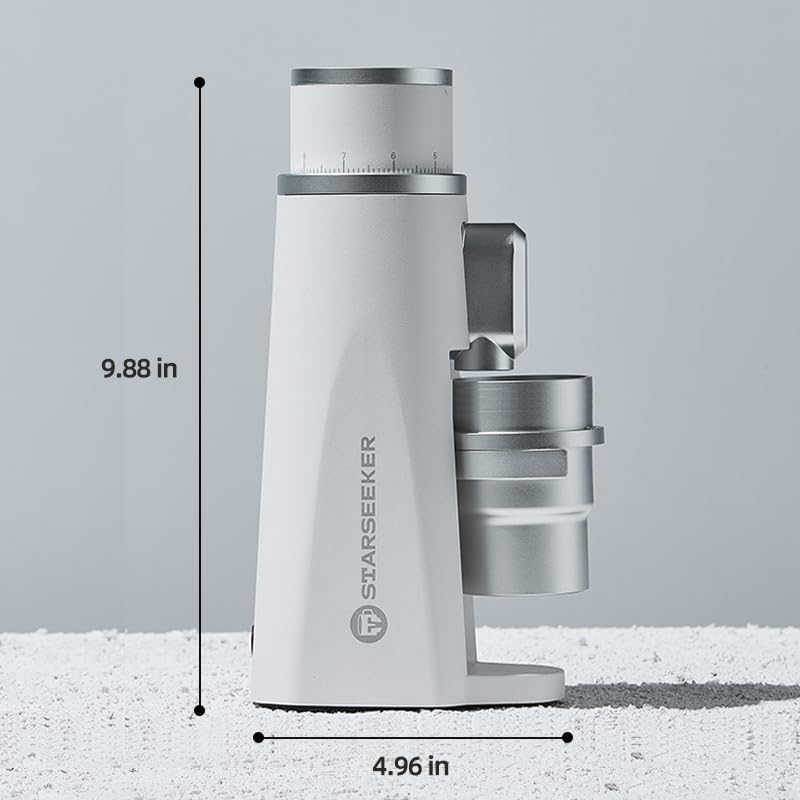 STARSEEKER EDGE Plasma Electric Coffee Grinder - Aluminum Automatic Coffee Bean Grinder for French Press, Drip Coffee & Espresso - Adjustable Fineness with Magnetic Cup - Perfect for Home, Office & Travel (White)