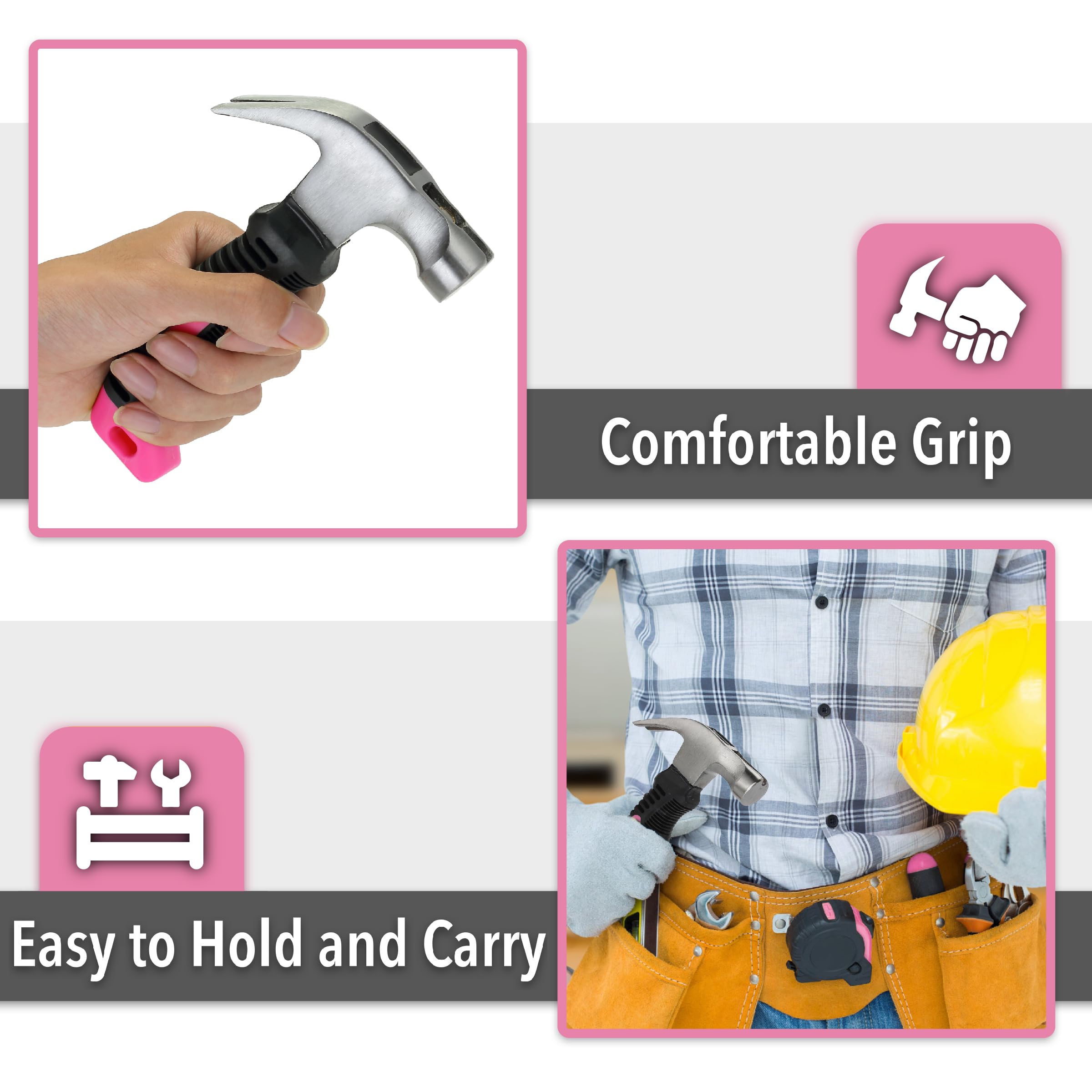 Mr. Pen 8oz Pink Camping Hammer with Claw, Stubby Design & Magnetic Head - Lightweight Nail Hammer for Women & Men - Perfect for DIY Projects, Home Repairs & Outdoor Adventures