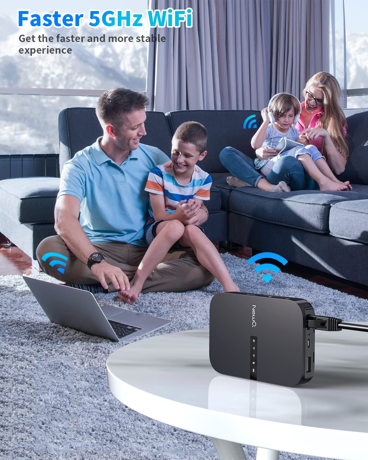 NewQ Filehub AC750 Portable Travel Router with SD Card Reader & WiFi Extender - Wireless Access for External Hard Drives & USB Storage, Backup Photos & Files from iPhone - Perfect for Travel, Remote Work & Home Office