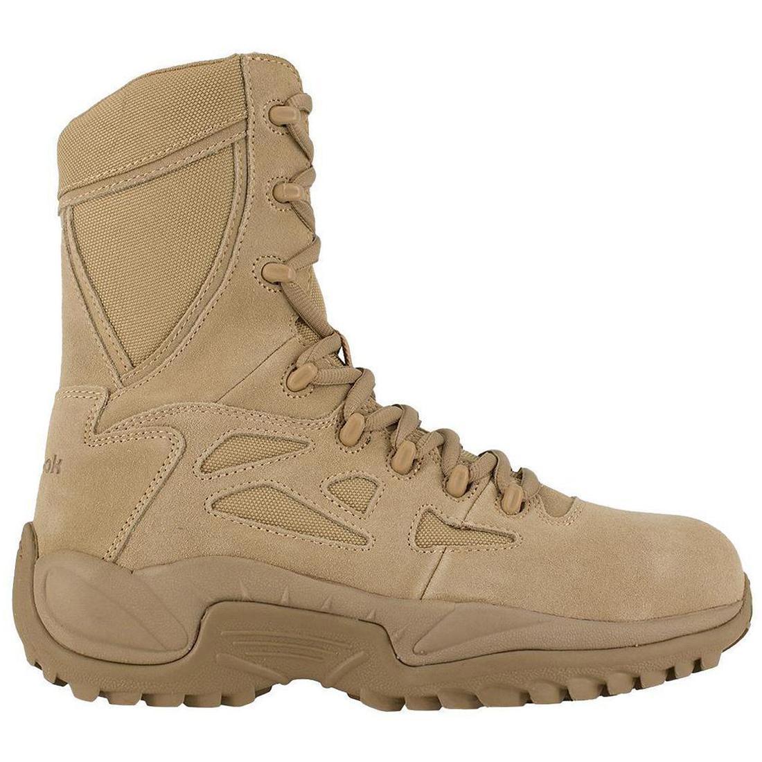 RB 8 Inch Composite Toe Side Zip Military Work Boots - Desert Tan - Lightweight Safety Footwear for Construction, Hiking & Outdoor Work