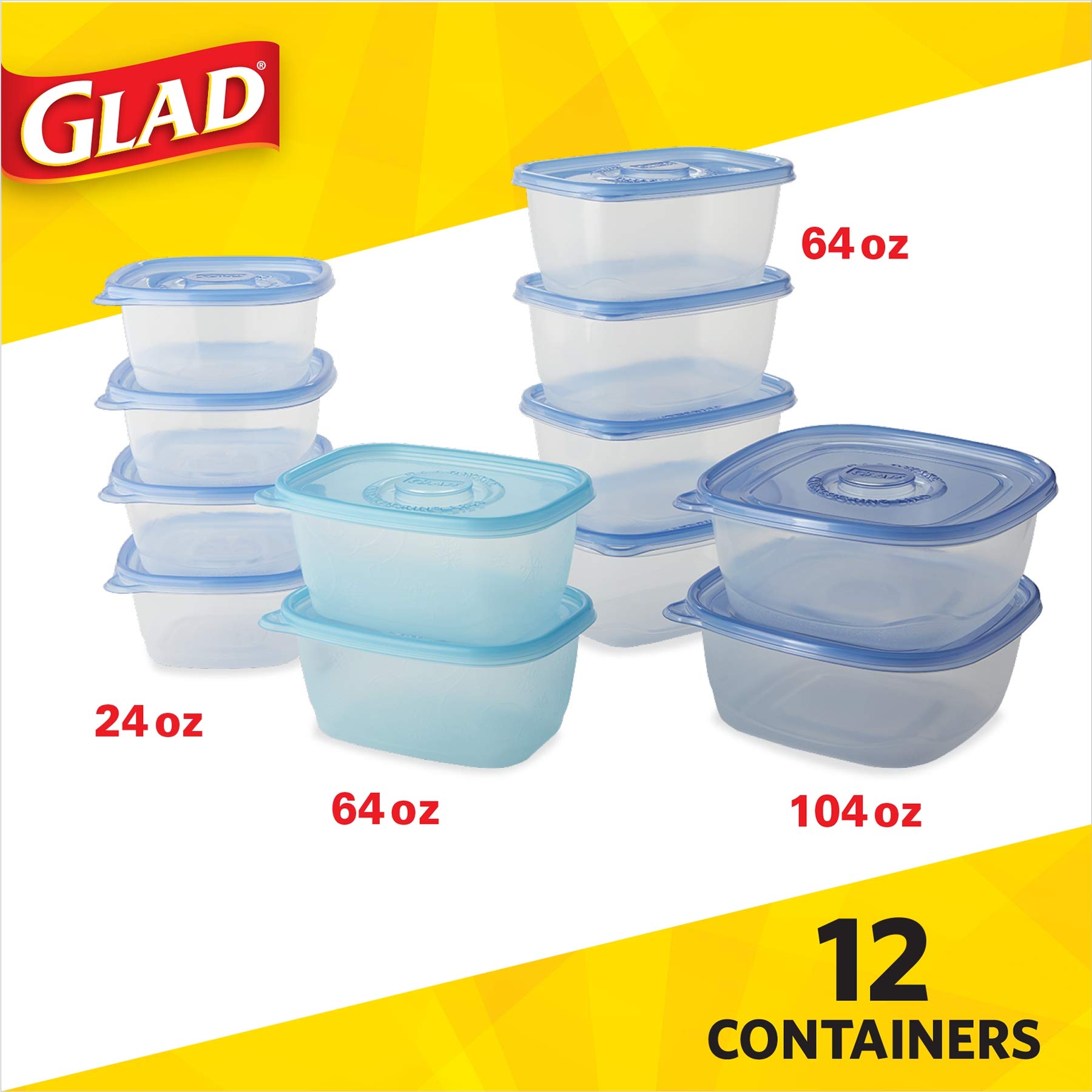 GladWare BPA-Free Food Storage Containers with Lock-Tight Seal, 24-Piece Family Variety Pack – Airtight Leakproof Containers for Meal Prep, Leftovers & Pantry Organization (Multiple Sizes) | Perfect for Home, Office & Picnic Use