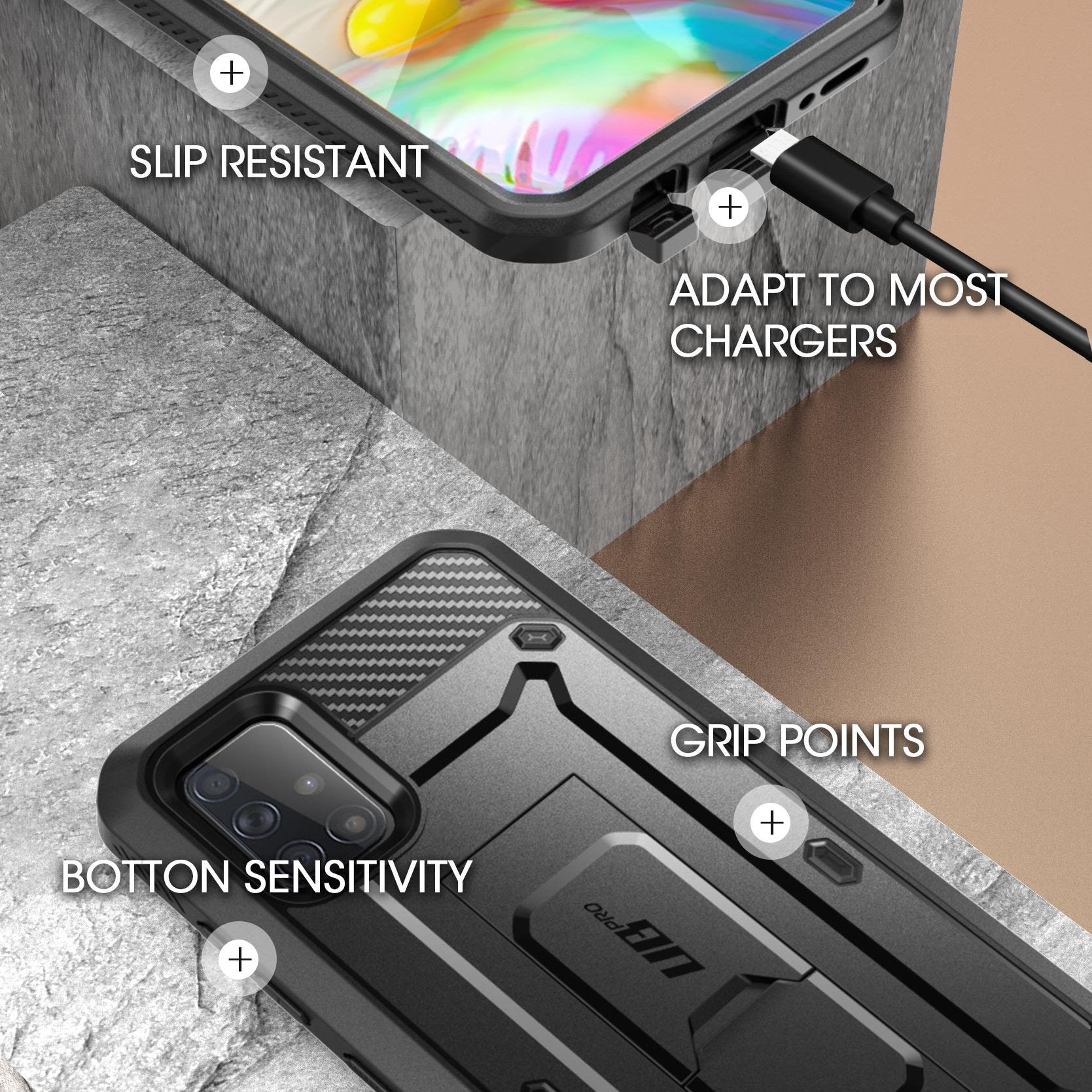 Samsung Galaxy A71 Unicorn Beetle Pro Rugged Protective Case - Shockproof & Drop Proof Cover for Outdoor Activities (Black) - Open Box