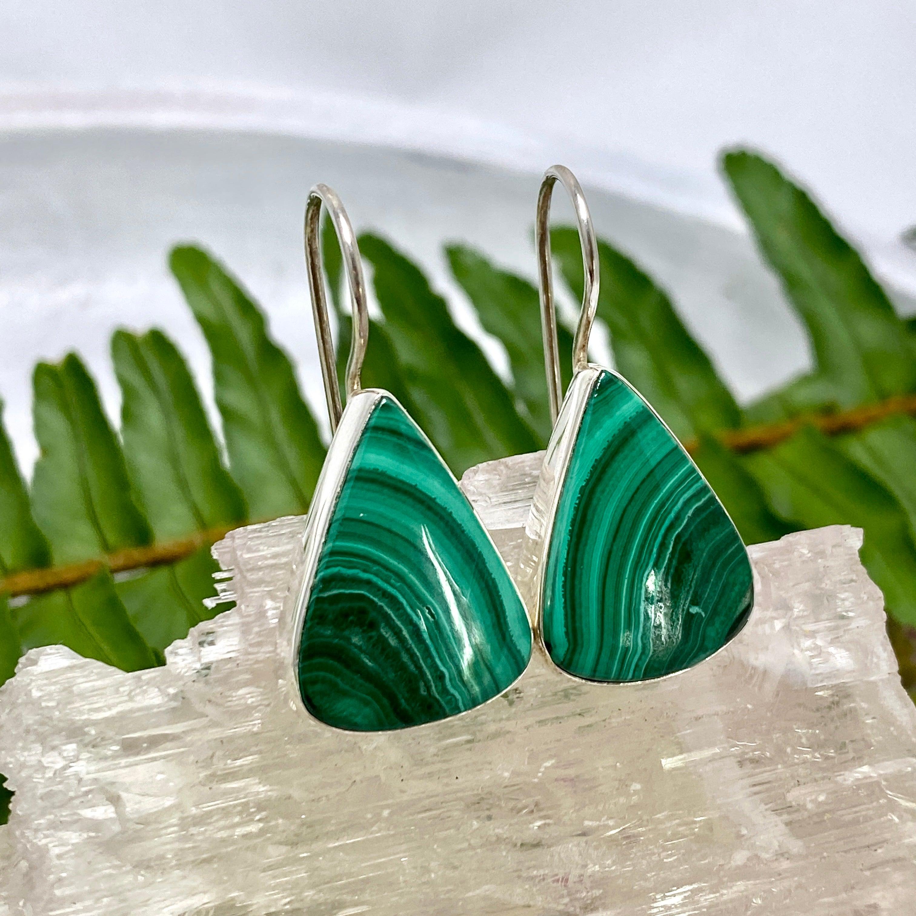 Malachite Triangle Hook Earrings for Women - Dangle Drop Earrings for Parties, Weddings & Everyday Wear - KEGJ968