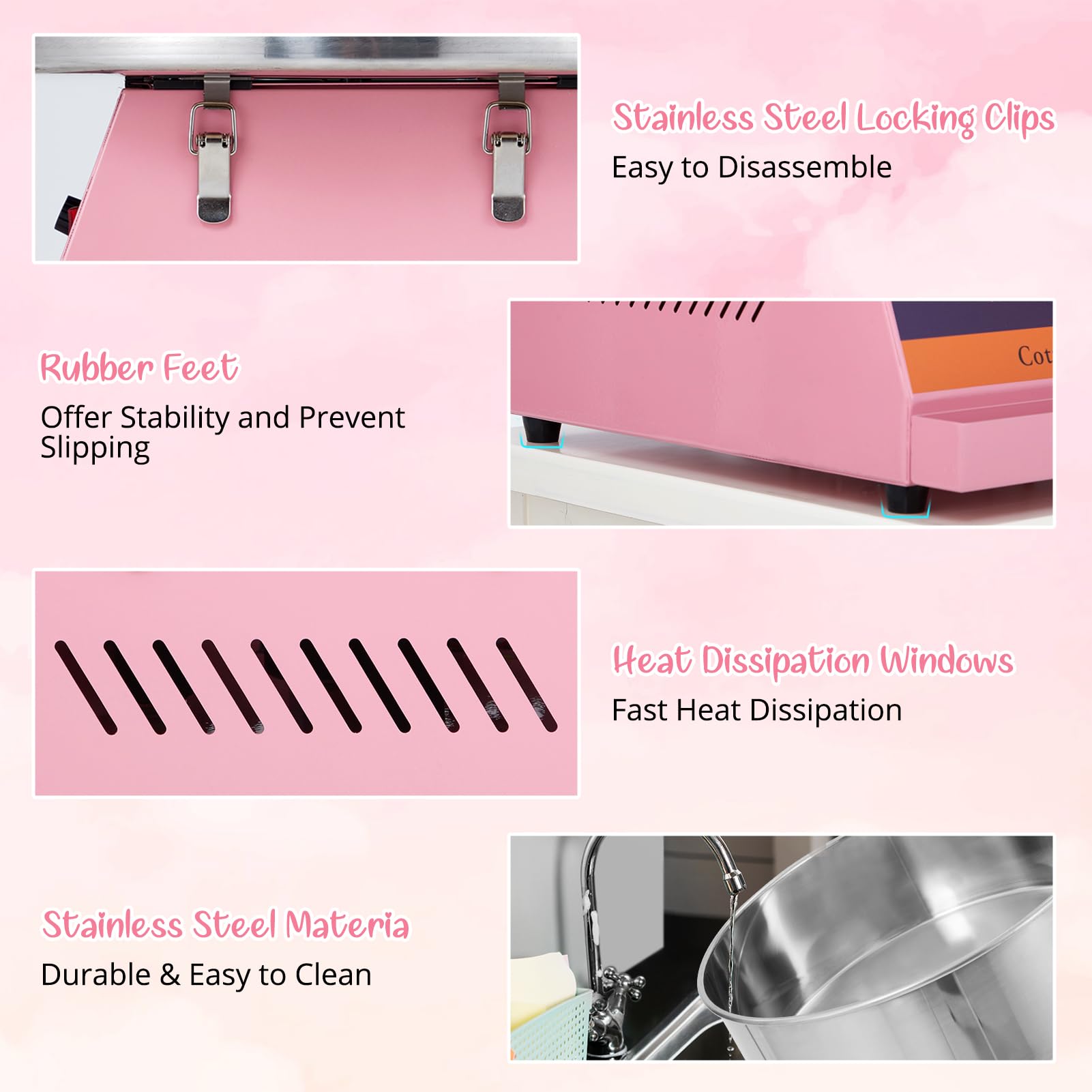GAOMON 1030W Commercial Cotton Candy Machine with Stainless Steel Bowl & Sugar Scoop - Pink Candy Floss Maker for Home, Parties, Carnivals, Fairs, and Events - Perfect for Birthday Celebrations, Wedding Receptions, and School Fundraisers