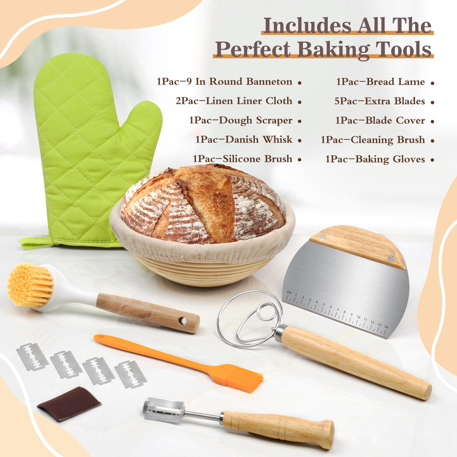 9 Inch Round Sourdough Proofing Basket with Linen Liner - Professional Bread Banneton for Artisan Sourdough Baking | Perfect for Home Bakers & Bread Making Supplies | Ideal for Sourdough Starter Kit & Homemade Bread Proofing