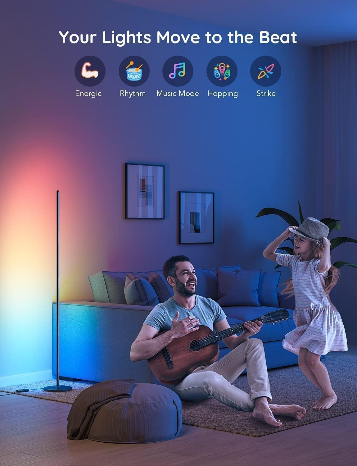 Govee RGBIC Smart LED Floor Lamp - 61 Scene Modes, Music Sync, Modern Corner Standing Lamp for Living Room & Bedroom | Mood Lighting, Home Decor, Gaming Setup
