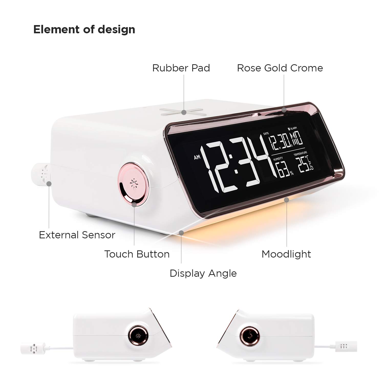 Mooas Wireless Charging Nightlight Alarm Clock with 10W Fast Charging Pad - Compatible with iPhone 15/15 Pro/14/14 Pro & Samsung Galaxy S24/S23/S22 - Perfect for Bedside, Office & Travel Use