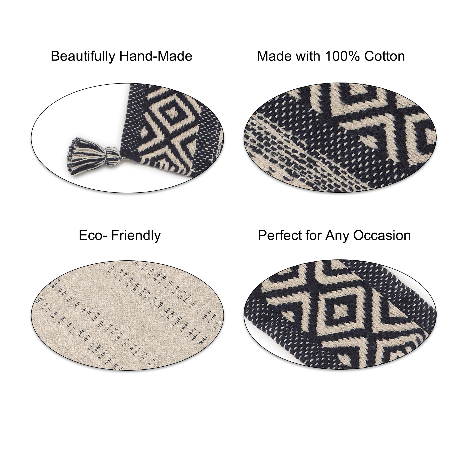 REDEARTH Hand Woven Boho Table Runner - 100% Cotton Decorative Table Cover for Dining Table, Coffee Table, Console & Dresser - 13x72 Inch Artisan Made Home Decor (Indigo) | Perfect for Boho Chic Dining, Farmhouse Decor & Wedding Table Settings