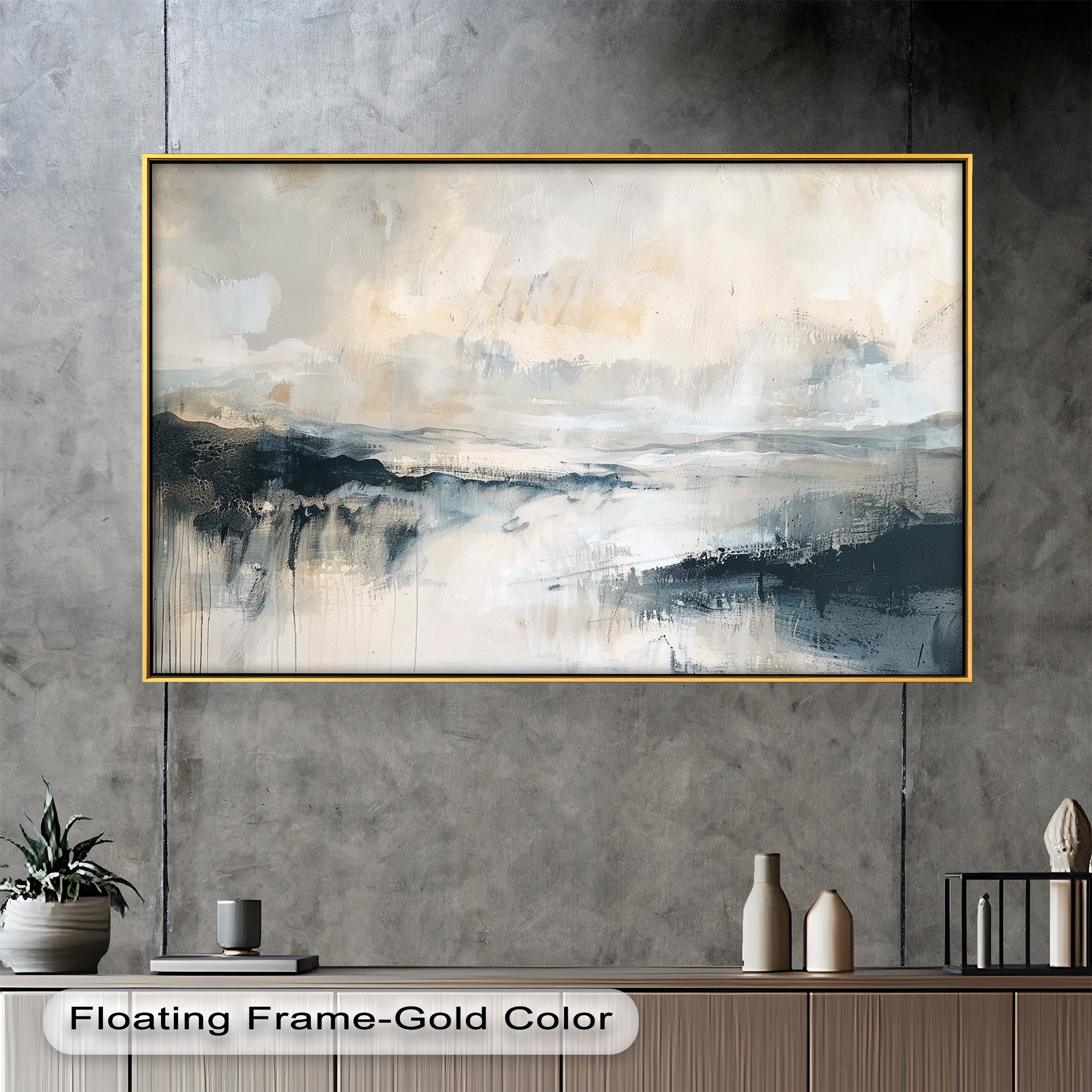 Abstract Landscape Reflection Oil Painting - Modern Serenity Wall Art for Living Room, Bedroom & Office Decor