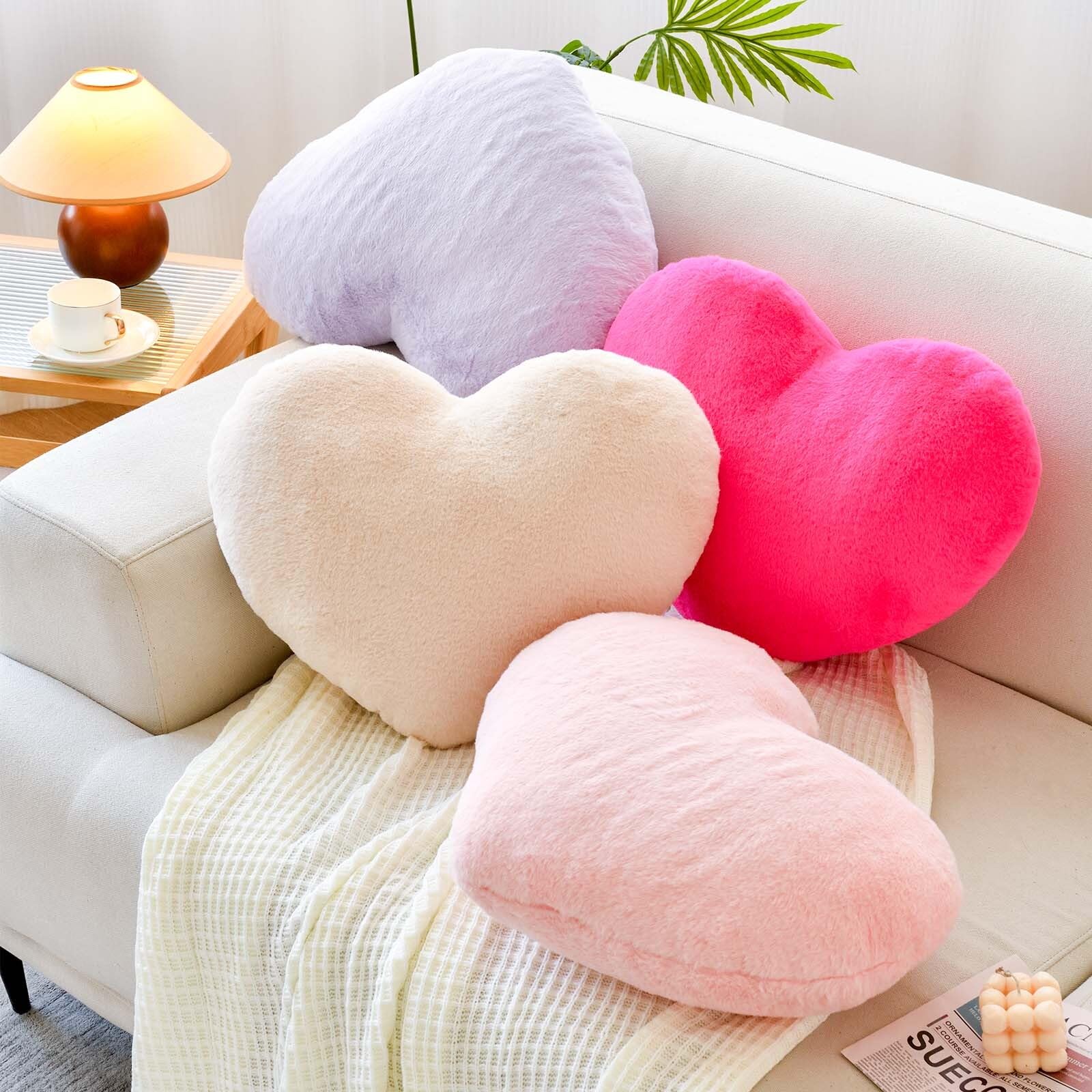 Soft Faux Rabbit Fur Heart Pillow - Large 19.6