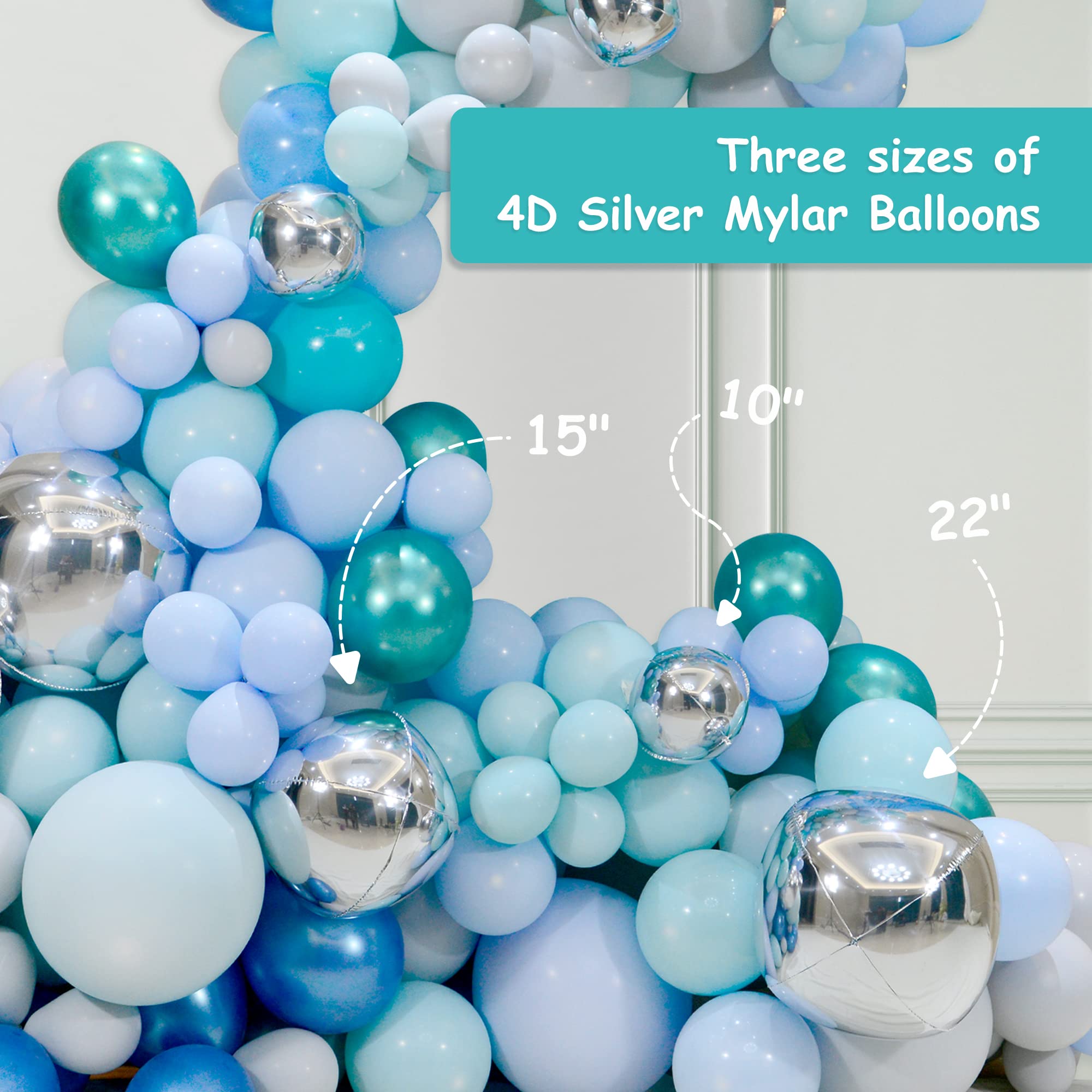 14pcs Silver Foil Balloons Set - 22in, 15in, 10in Mylar Balloons for Party Decorations | Large Metallic Chrome Balloons for Birthday, Wedding, Anniversary & Graduation Events | 360° 4D Round Helium Balloon Decorations