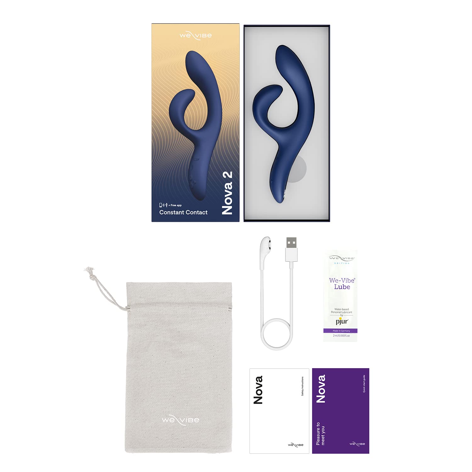 We-Vibe Nova 2 Dual Rabbit Vibrator for Women - 10 Vibration Modes & App Control | G Spot & Clitoral Stimulator | Rechargeable Adult Sex Toy for Couples | Perfect for Solo Play & Partnered Intimacy | Blue