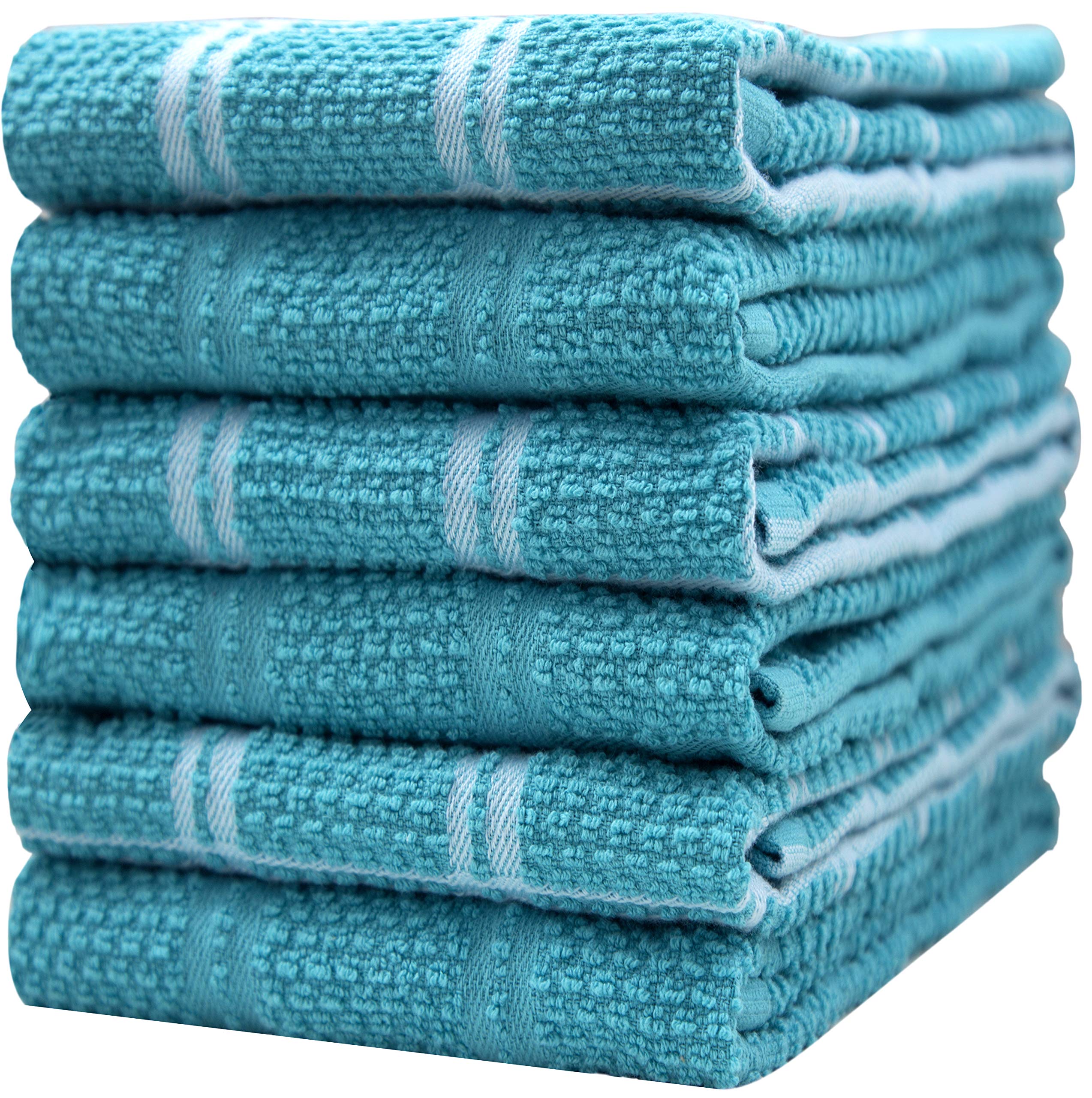 Premium Cotton Kitchen Towels Set - Ultra Absorbent 412 GSM Dish Towels for Drying Dishes | Yarn Dyed Popcorn Windowpane Design | Soft Tea Towels for Kitchen, Dining & Hosting Gifts (Aqua Blue)