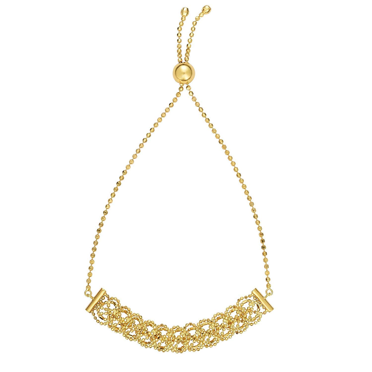 14K Yellow Gold Diamond-Cut Adjustable Bolo Friendship Bracelet for Women - 9.25