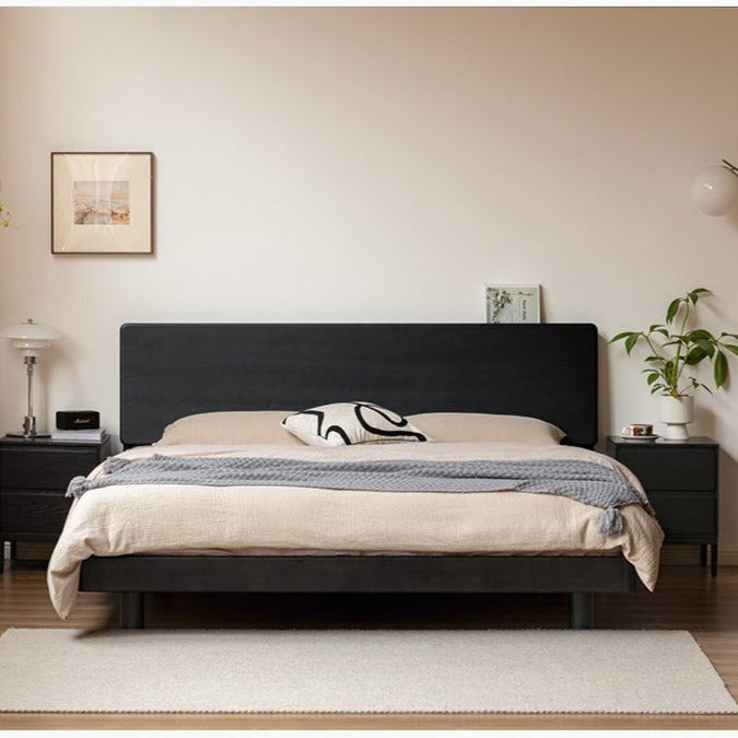Solid Oak Wood Luminous Floating Bed Frame - Modern Platform Bed with LED Lighting for Bedroom, Guest Room or Dorm