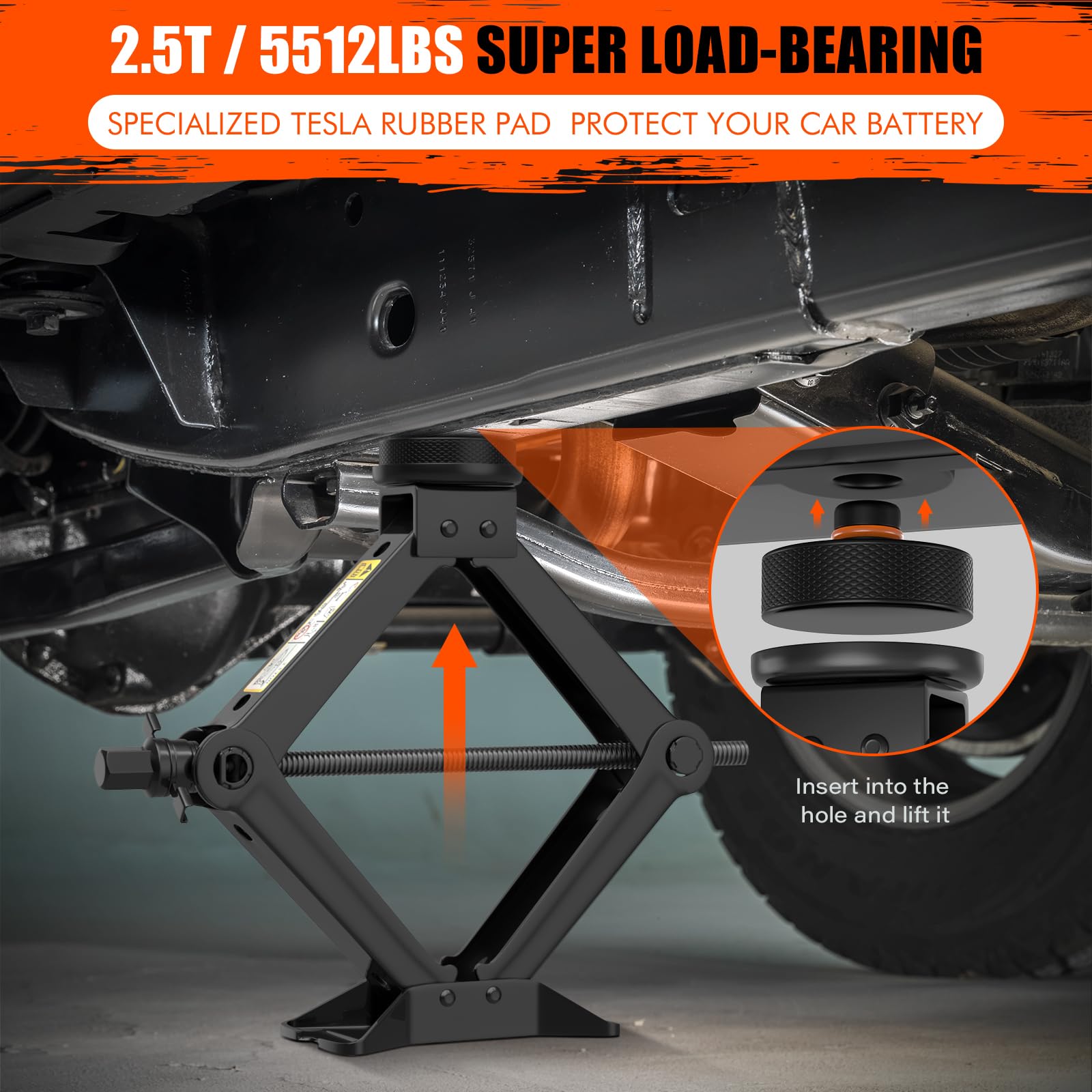 2.5 Ton Tesla Car Jack Kit for Model Y/3/S/X - IMAYCC Scissor Jack with Pucks & Pad - Spare Tire Repair & Tire Changing Tools for Tesla Vehicles - Perfect for Roadside Emergencies & DIY Maintenance