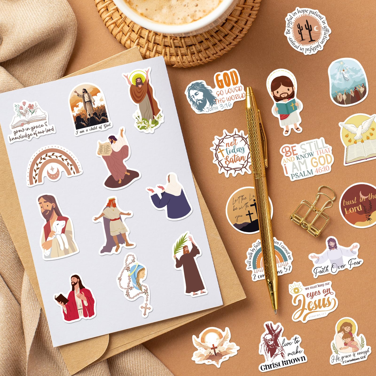 Jesus Bible Stickers - 100PCS Christian Faith Decals for Water Bottles & Devices