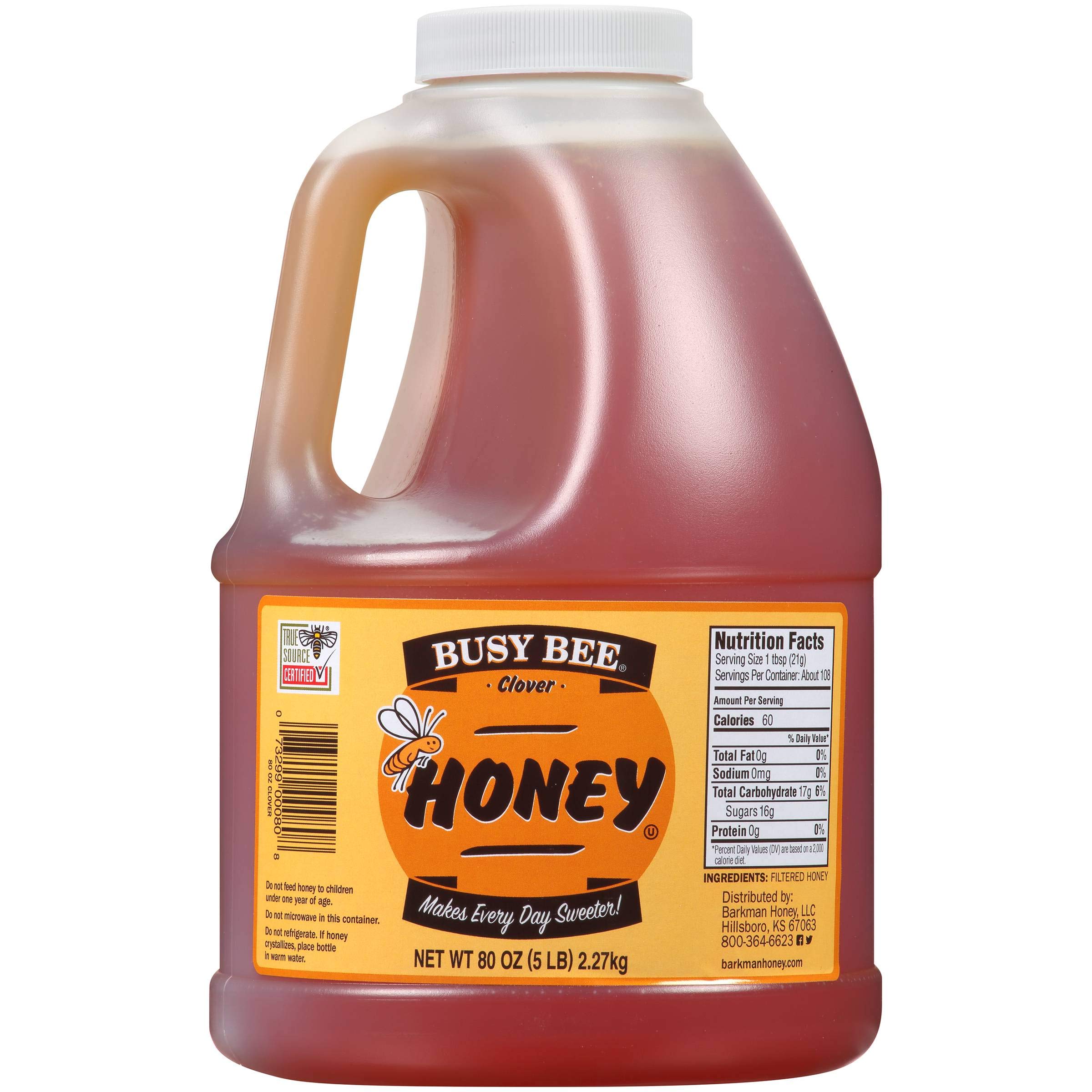 Premium Honey Busy Bee Clover Plastic Handle Jug - 6 Pack (5 lbs) - Perfect for Tea, Baking & Gift Giving