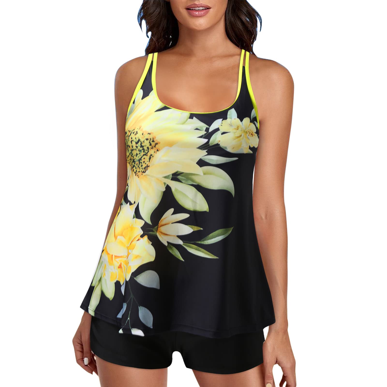 Women's Tummy Control Two Piece Tankini Swimsuits - Flowy Swing Bathing Suit with Boyshort Bottoms | Perfect for Beach Vacations, Pool Parties & Summer Getaways