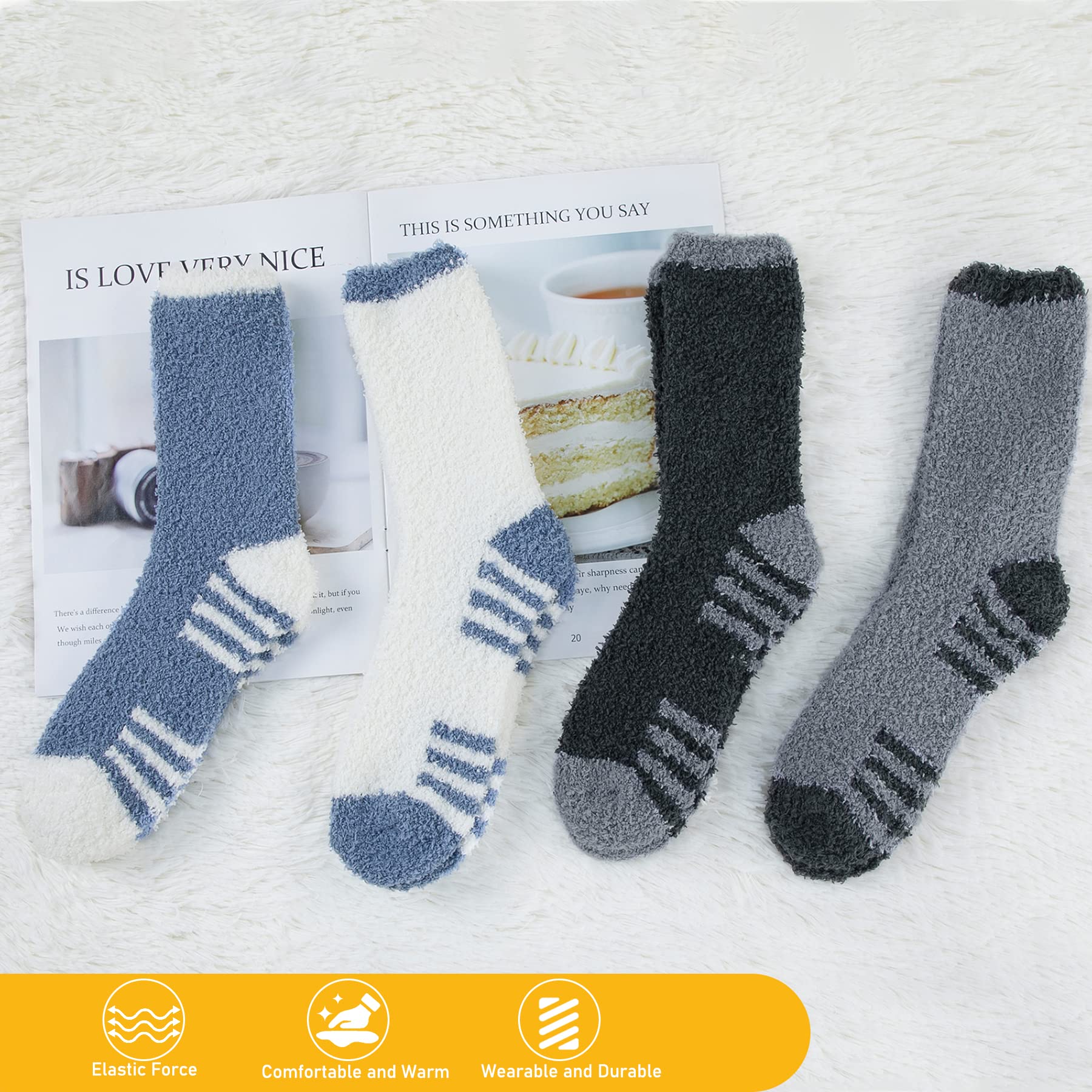 Zando Men's Fuzzy Slippers - Ultra Soft Fluffy House Socks for Winter, Warm Cabin Booties, Cozy Sleep Socks | Perfect for Indoor Lounging, Cold Weather Comfort & Relaxation at Home