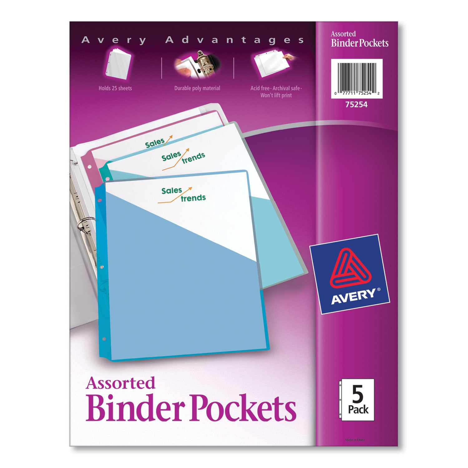 Avery® 3 Hole Punched Binder Pockets - 9.25
