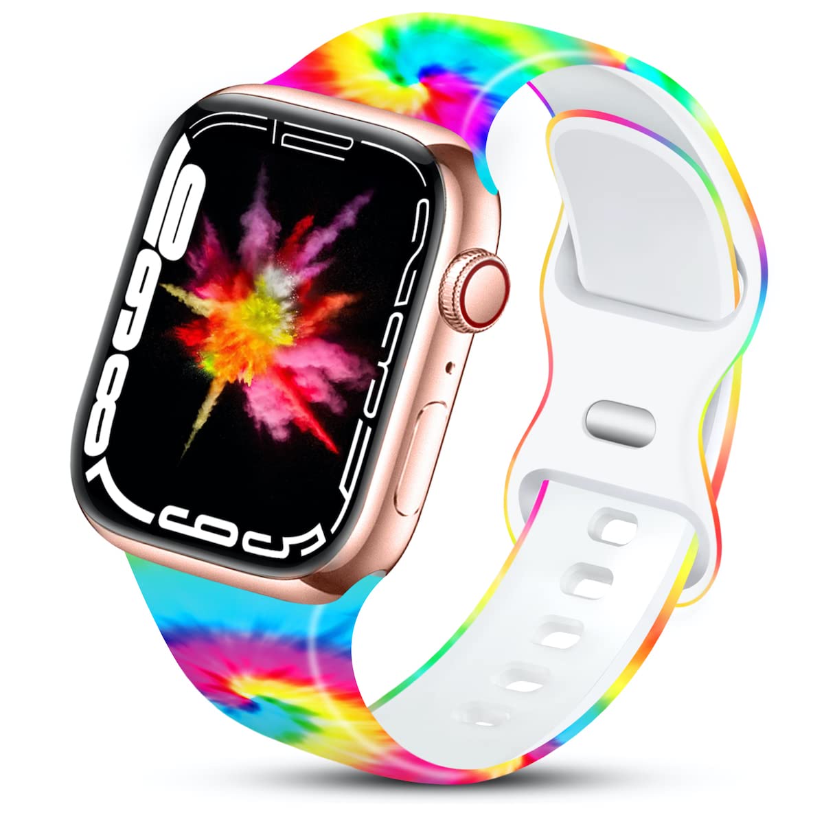 Floral Print Silicone Sport Band for Apple Watch Series 9/8/7/6/5/4/3/2/1/SE - Compatible with 49mm 45mm 44mm 42mm 41mm 40mm 38mm - Soft Durable Strap for Women - Perfect for Workouts, Running & Everyday Wear