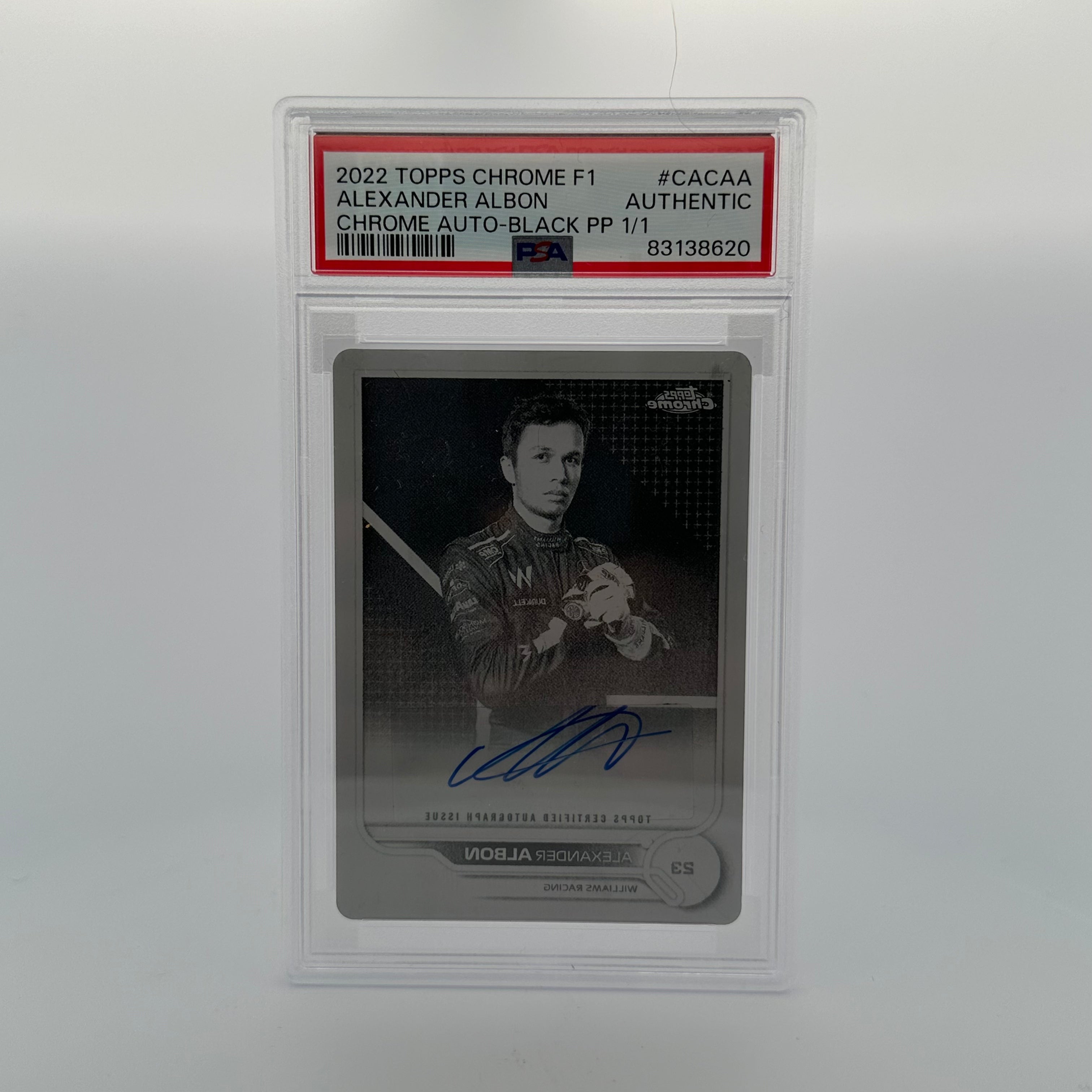PSA Authentic 1/1 Alexander Albon #CACAA Black Printing Plate Autograph - Rare Collectible for F1 Memorabilia Enthusiasts & Sports Fans